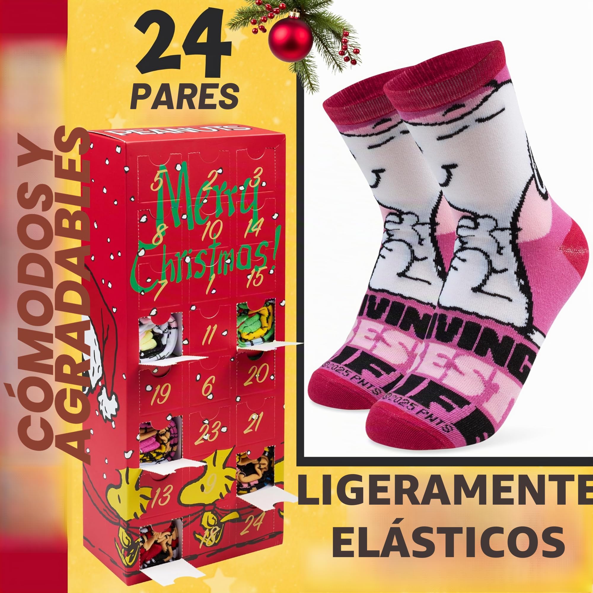 Get Trend Peanuts Snoopy Calendario Adviento 2025 con 24 Pares Calcetines Divertidos Colores para Mujer y Adolescente, 36-41, Regalo Original (Multi Snoopy)