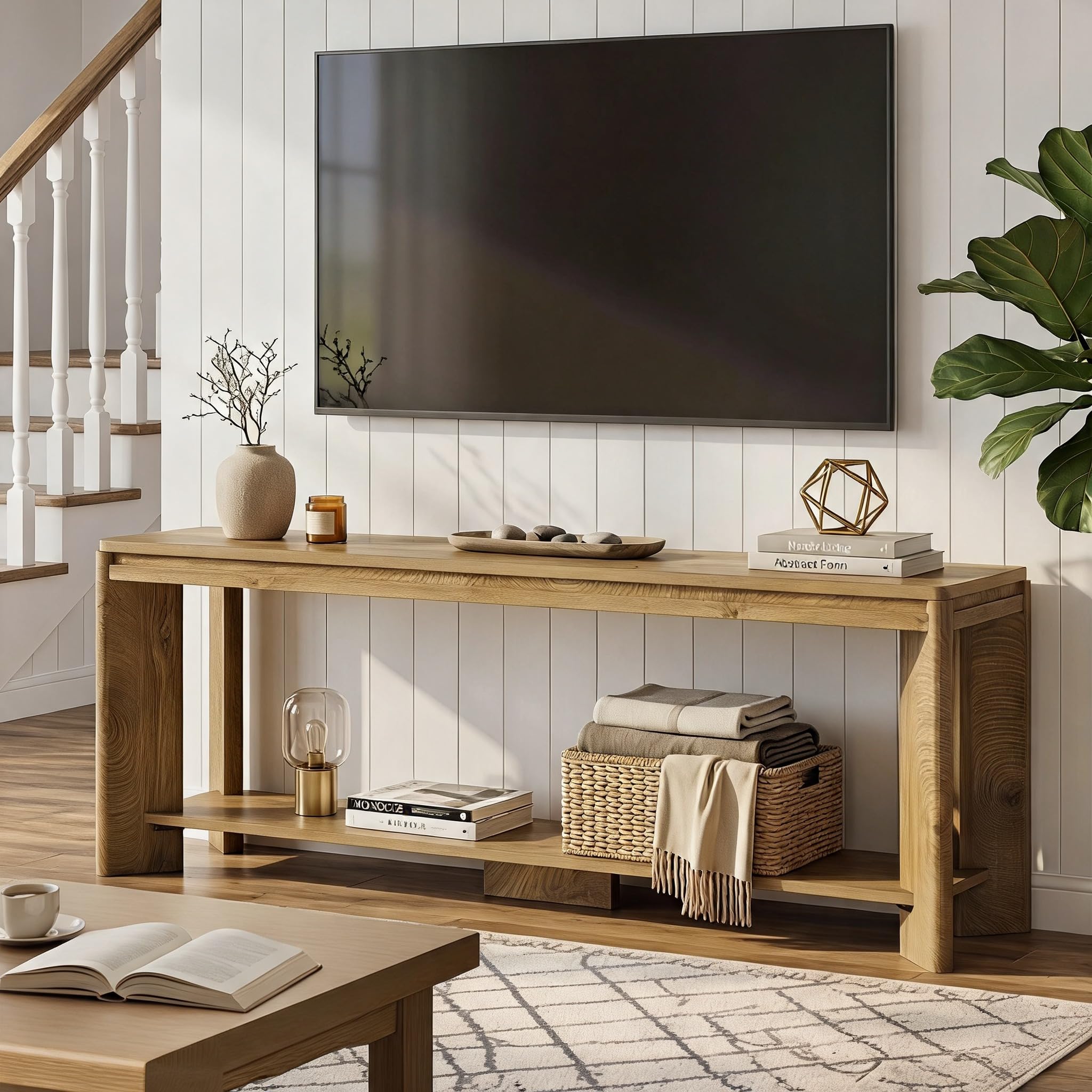 LITTLE TREE TV Cabinet for TVs up to 70 Inches, 160 cm Console Table | TV Board with 2 Levels Shelf, Wooden TV Cabinet for Living Room, Entrance Area, Bedroom, Brown