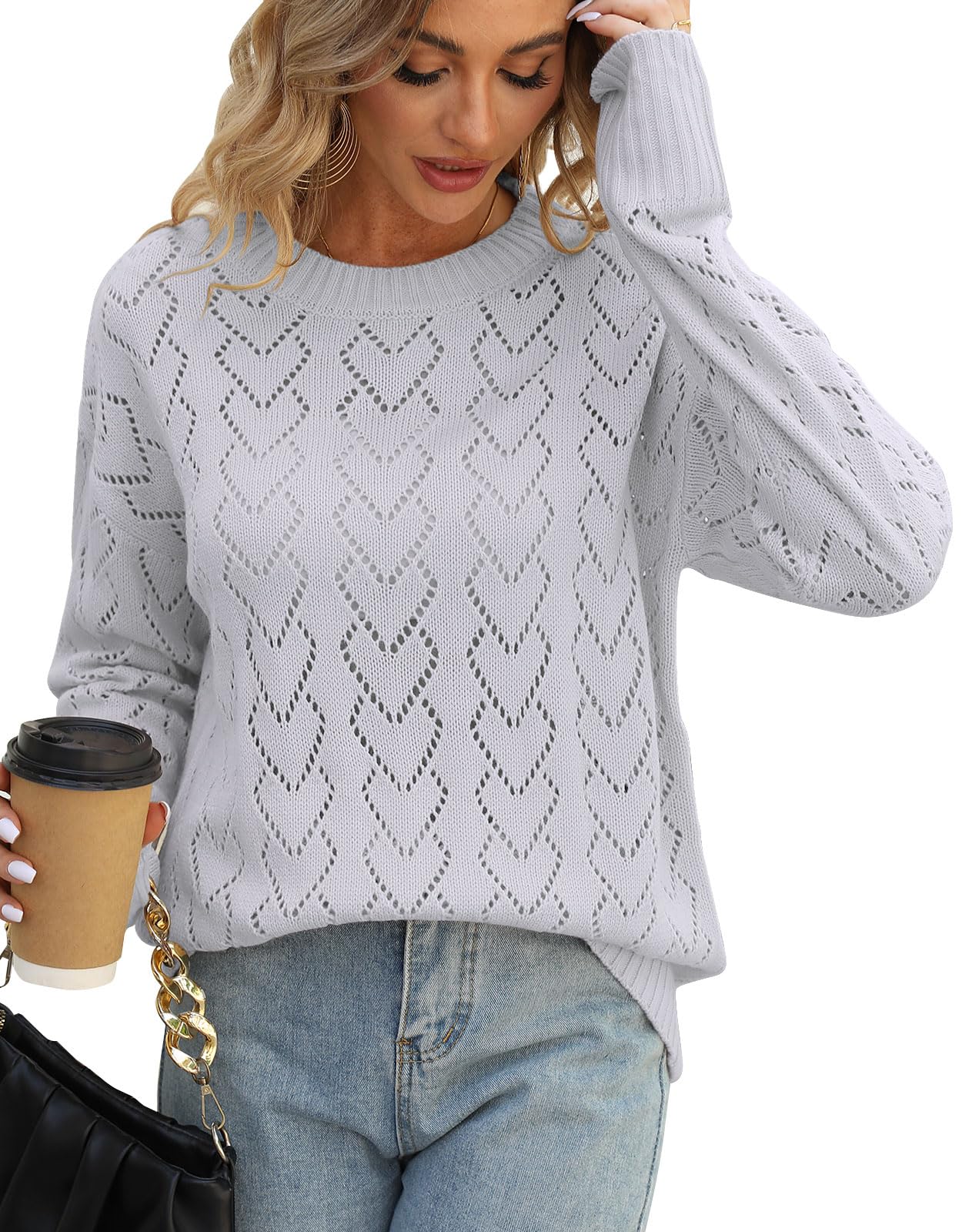 shermie Women's Pullover Sweaters Drop Shoulder Sweater Lantern Sleeve Loose Casual Knitted Pullover
