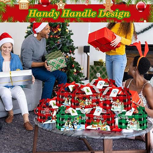 Miniatura 9 de Zhanmai Cajas de regalo de Navidad a cuadros, 100 piezas, incluye etiqueta de regalo y cinta, perfectas para regalos, fiestas (rojo y verde)