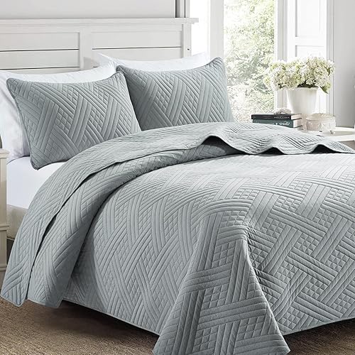 sofani Juego de ropa de cama tamaño matrimonialqueen (90 x 96 pulgadas, blanco) Colcha y colcha de microfibra ultrasónica suave y ligera para cama