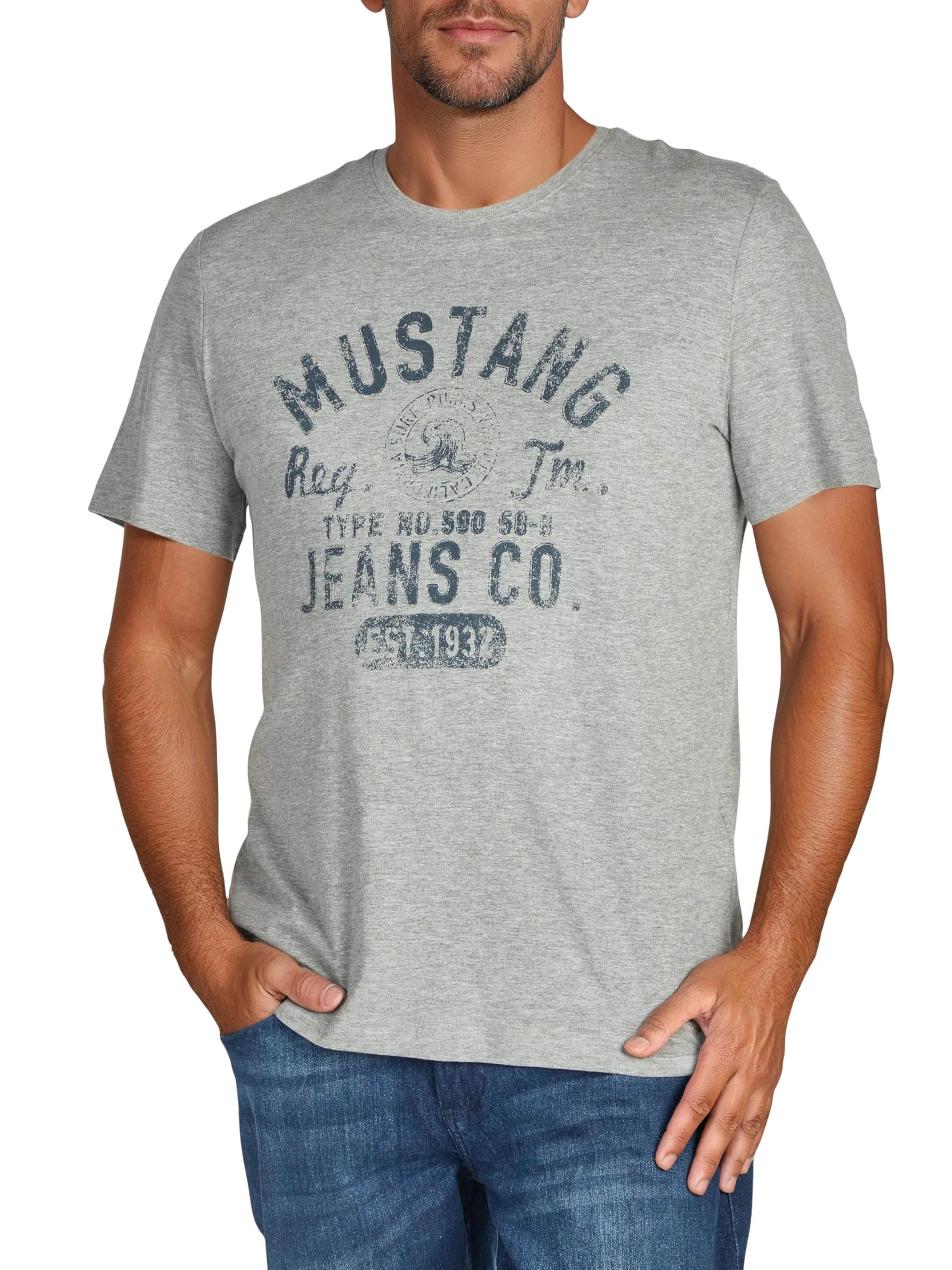 Mustang, Confezione da 4 Magliette da Uomo con Stampa Frontale e Scollo Rotondo, Colori Assortiti Blu e Nero