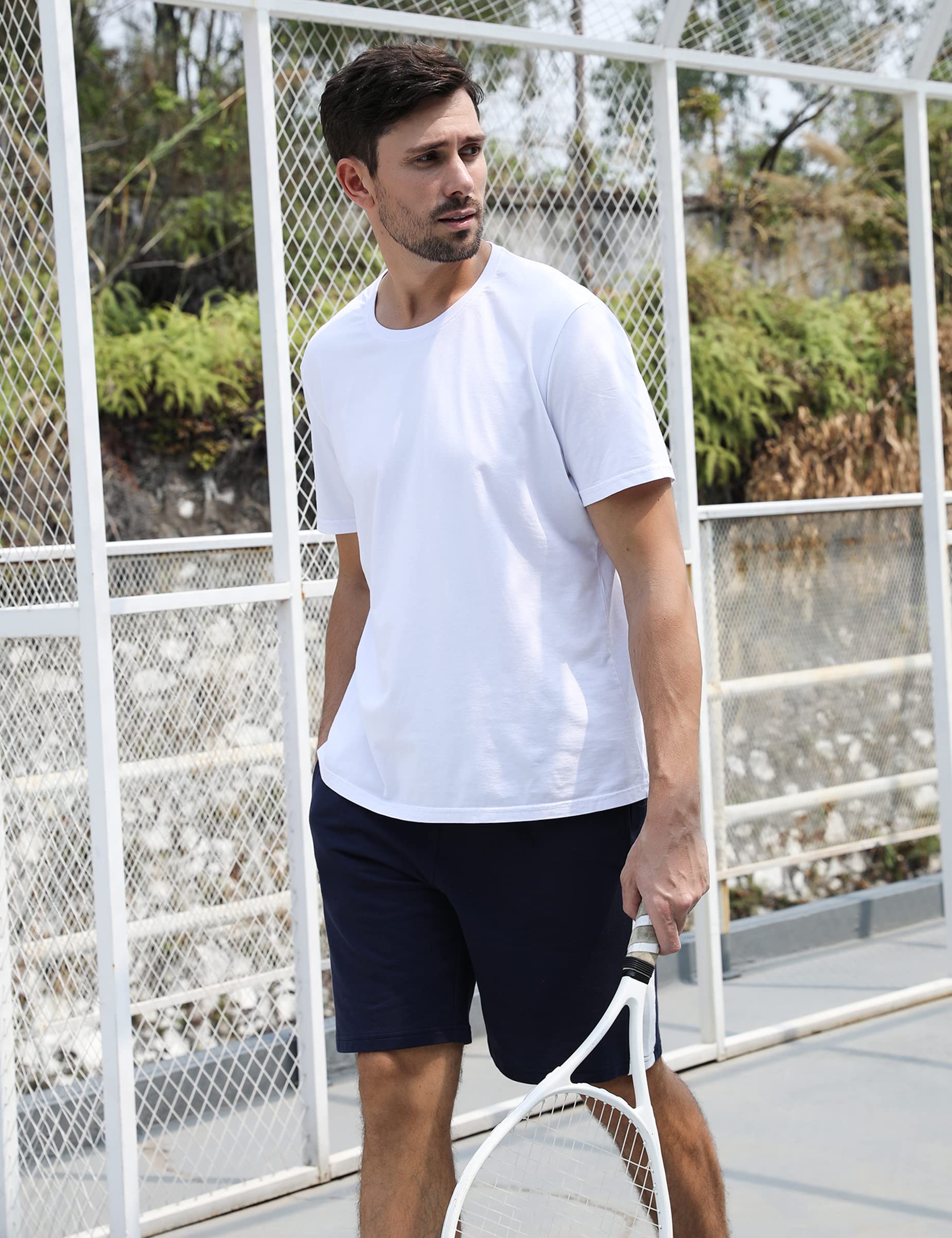 Bresdk Schlafanzughose Herren Kurz Pyjamahose Schlafshorts aus Baumwolle mit Seitentaschen und Elastischem Bund für Sommer Loungewear Blau