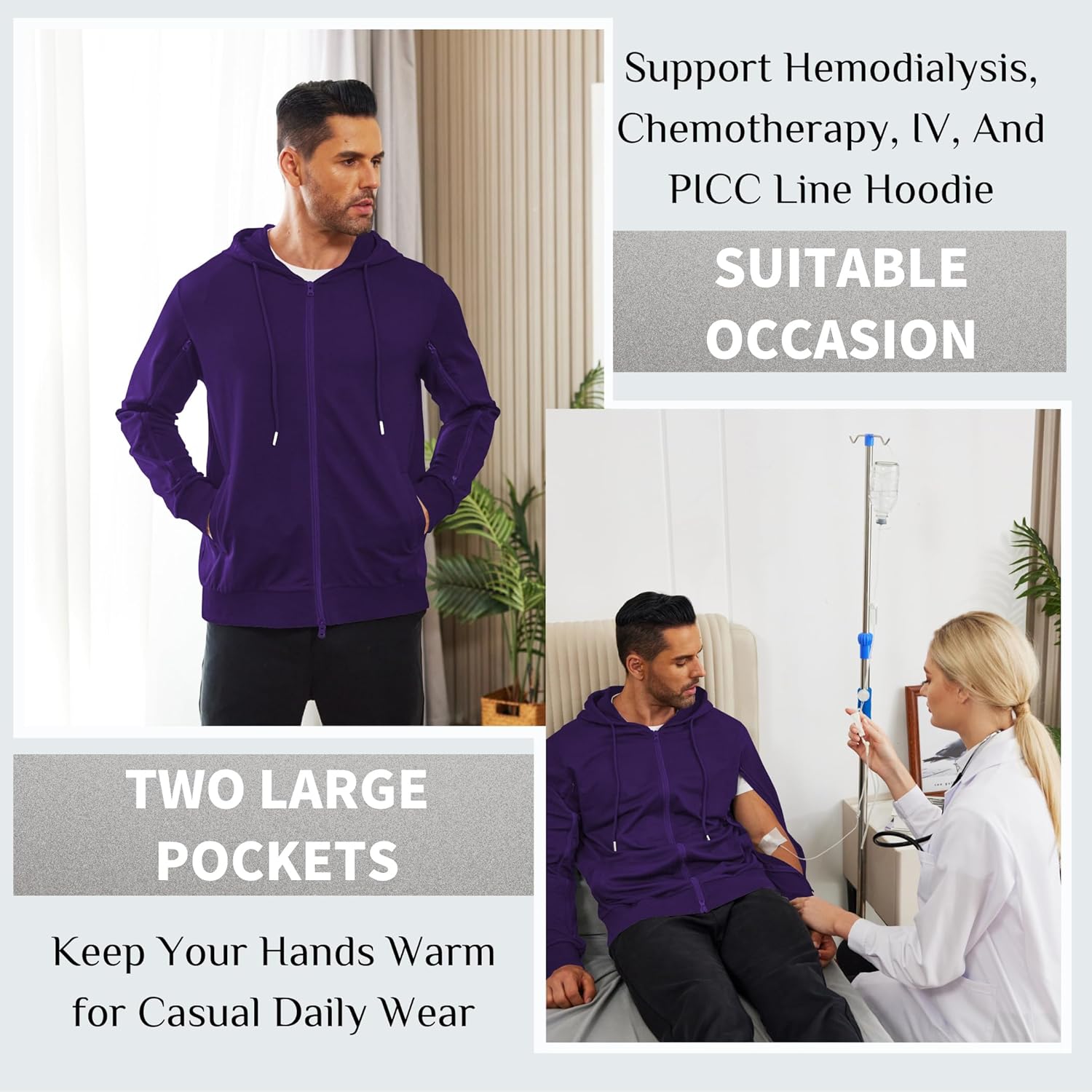Deyeek Dialysis Sweatshirts with Arm Zipper Jacket Full-Zip Lightweight Hemodialysis Cotton Jacket with Pockets - Image 3