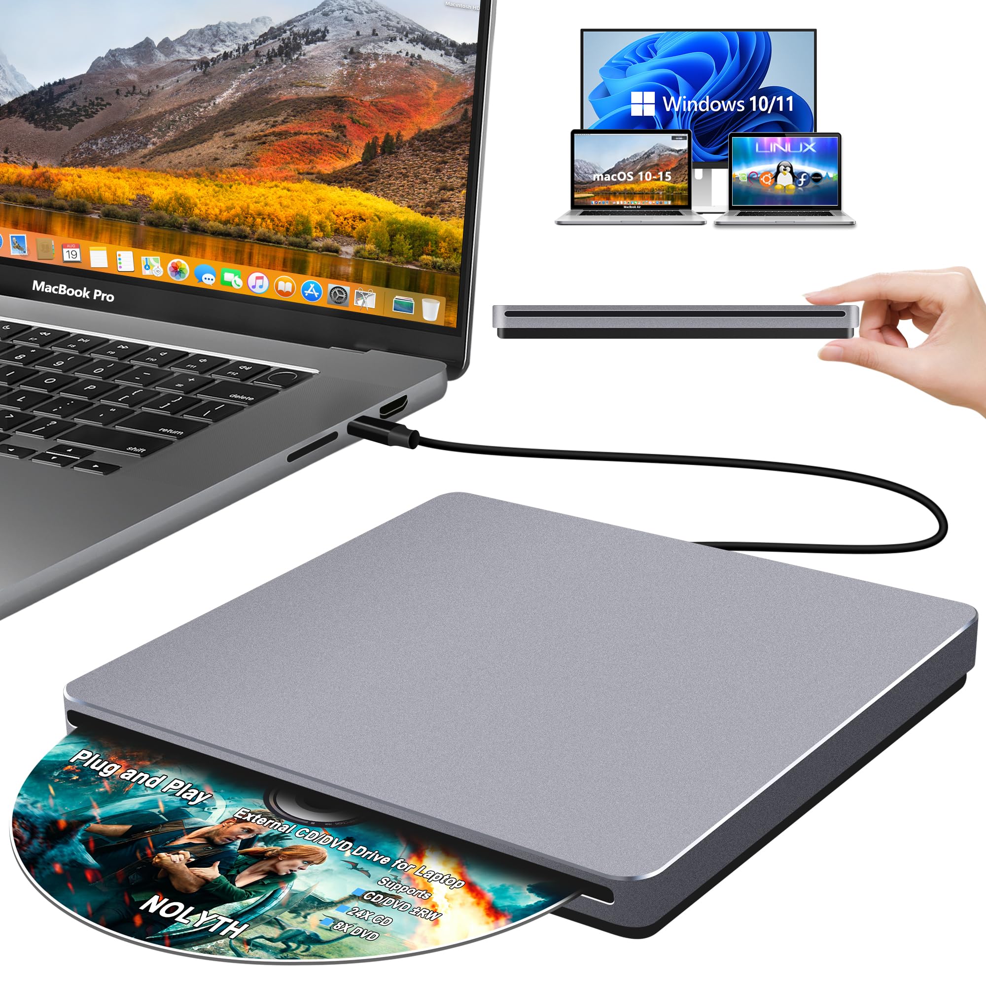 USB-C SuperDrive per Mac Slot-in DVD +/-RW Drive Alluminio Space