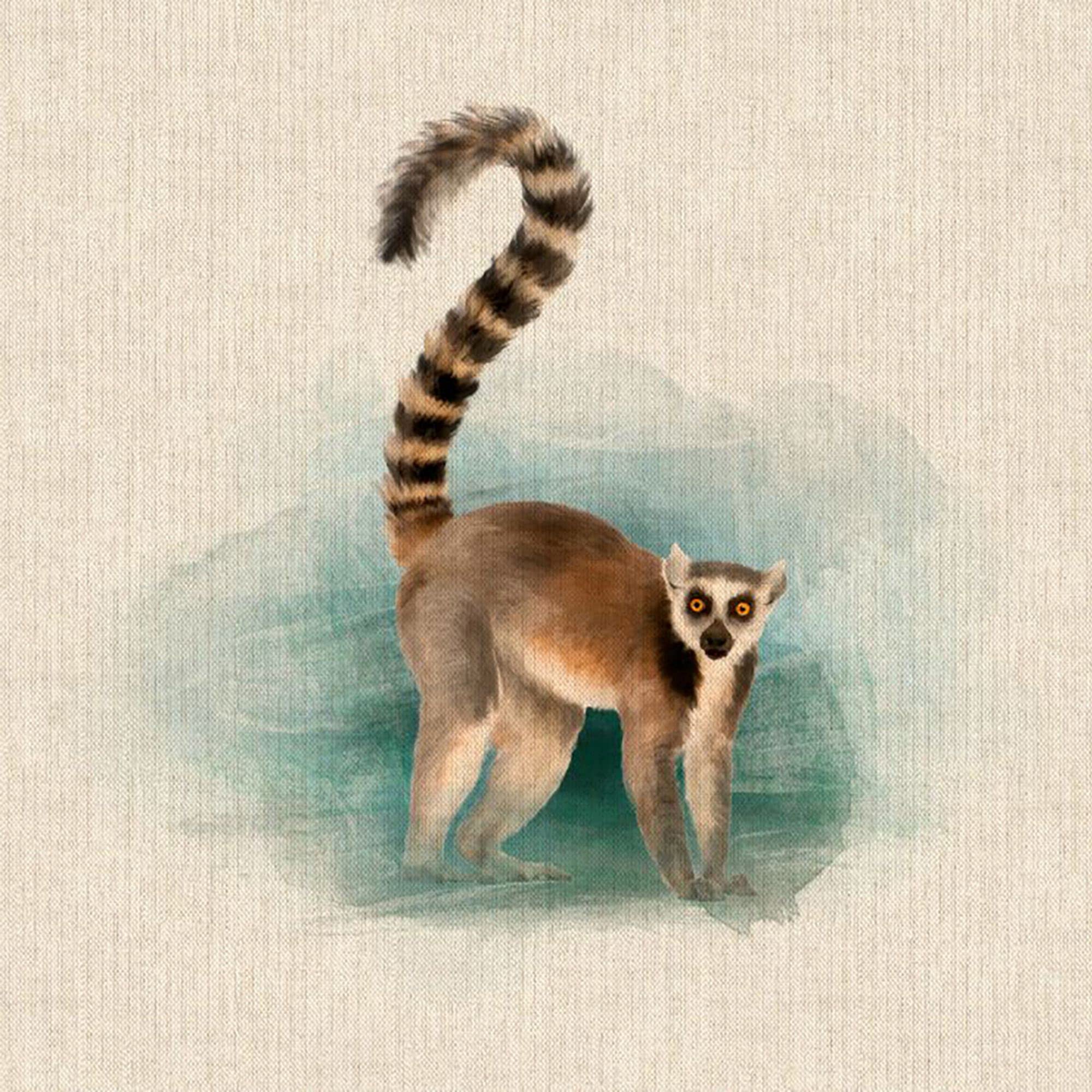 Watercolour Animals Digital Print Design Cotton Rich Linen Look Fabric for Bunting Blinds Craft Quilting Patchwork & Upholstery | Sold Per Panel (Lemur)