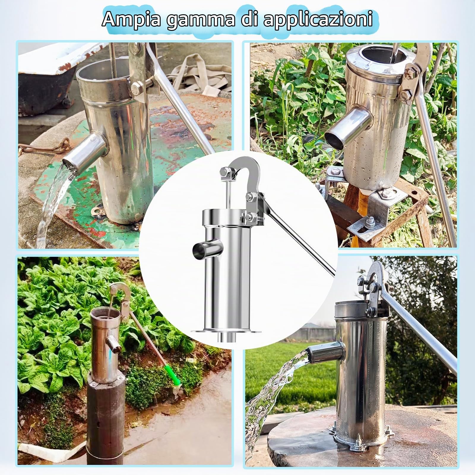 Pompa manuale da pozzo, pompa per pozzo a mano, pompa a mano profonda in acciaio inox, pompa per pompa di aspirazione dell'acqua di pozzo Groundwate per giardino, cortile, fattoria industriale,