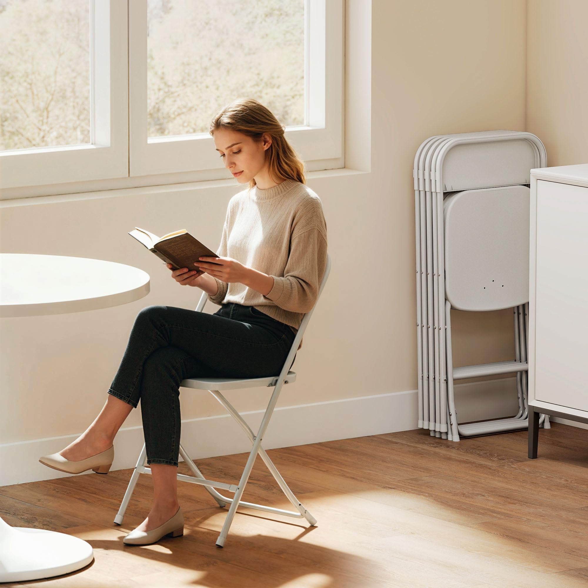 HOMCOM Chaises pliantes, lot de 6, en plastique Chaise de cuisine pliante avec trous d'évacuation, structure en acier Chaises pliantes Chaise pliante jusqu'à 120 kg, pour l'intérieur, blanc