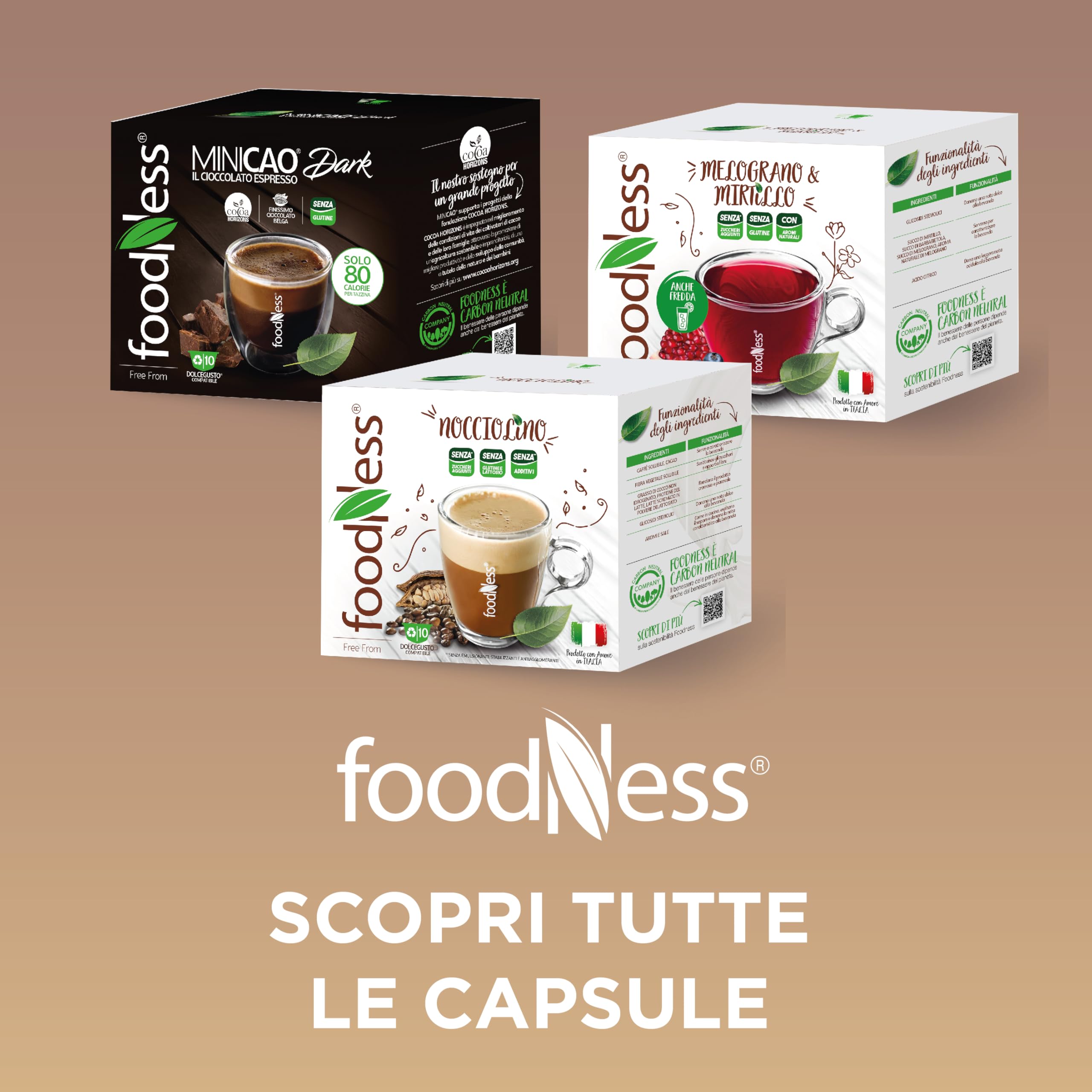 foodNess - 6 Box da 10 Capsule di Cappuccino Intenso, Capsule Compatibili con Sistema Dolce Gusto, Solubile per Bevanda Gusto Cappuccino con Latte e Caffè, Senza Glutine, Lattosio e Zuccheri Aggiunti