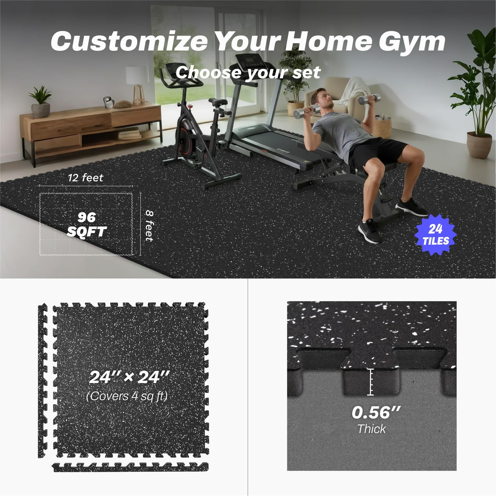 AIRHOP エクササイズマット 12枚セット ブラック 60x60cm Amazon.com: AIRHOP 0.56in Thick 96 Sq Ft Exercise Equipment Mats