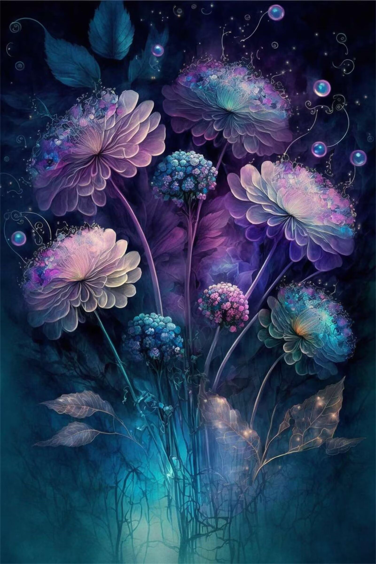 Puzzle dla dorosłych, 1200 elementów, niebieskie fioletowe kwiaty, 75 x 50 cm, kolorowe puzzle "zrób to sam" do dekoracji domu, rodzinne puzzle dla początkujących i dzieci