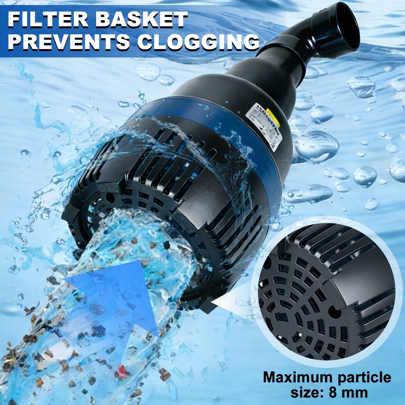 EXLECO Rurowa pompa zanurzeniowa 22000 l/h, 95 W, do stawu ogrodowego, samozasysająca z kablem o długości 10 m, idealna do cyrkulacji, filtrowania i opróżniania