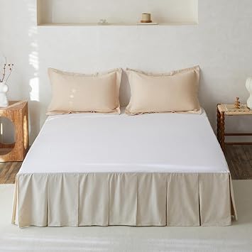 BISELINA French Linen Pleated Bed Skirt, 18" Tailored Draped Natural Linen-Cotton Blend Basic Dust Border Soft Comfort Farmhouse Bedding 18" Queen, Linen