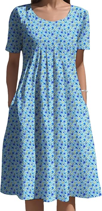 LIZALIG Women Floral Dress Timeless Elegance Round Neck Short Sleeve Midi Dress Effortless Summer Style