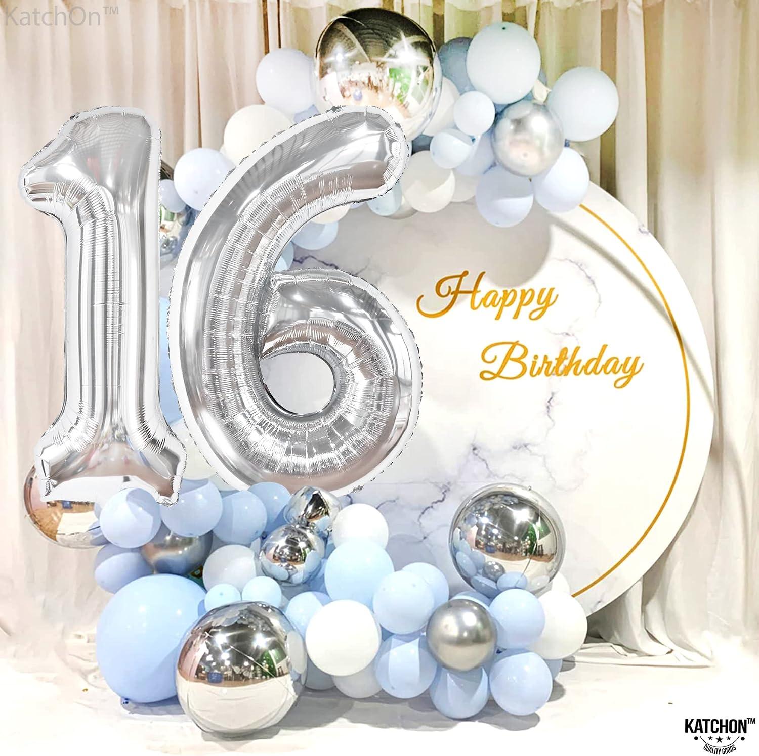 KatchOn, Silver 16 Balloon Numbers - Giant, 40 Inch | Happy 16th Birthday Balloons, Sweet 16 Party Decorations Silver | Sweet 16 Birthday Decorations Silver | 16th Birthday Decorations for Girls