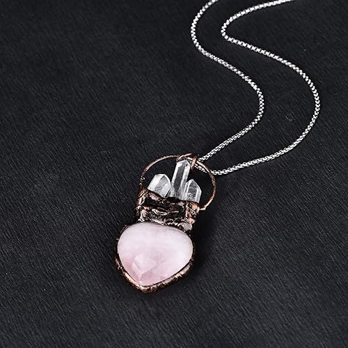Miniatura 3 de Collar con colgante de cristal rosa, collar de piedras curativas de cobre, collar con colgante de piedras preciosas naturales, regalo para mujer