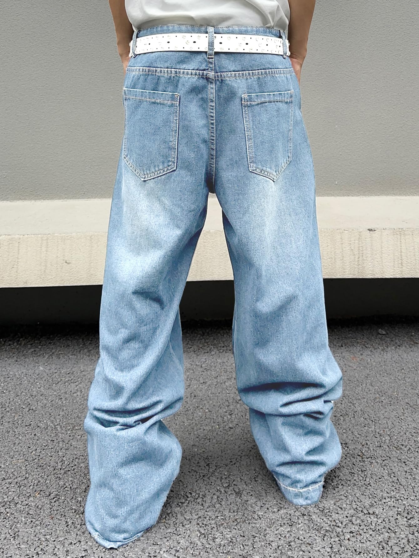 Zewool Jeans Baggy da Uomo con Cuciture Irregolari – Pantaloni in Denim Wide Leg Y2K Hip Hop Moda Casual Streetwear