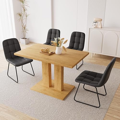 Miniatura 31 de Mesa de comedor moderna de 46 pulgadas, mesa de cocina rectangular con acabado de roble, mesa de comedor compacta para 4, construcción robusta para