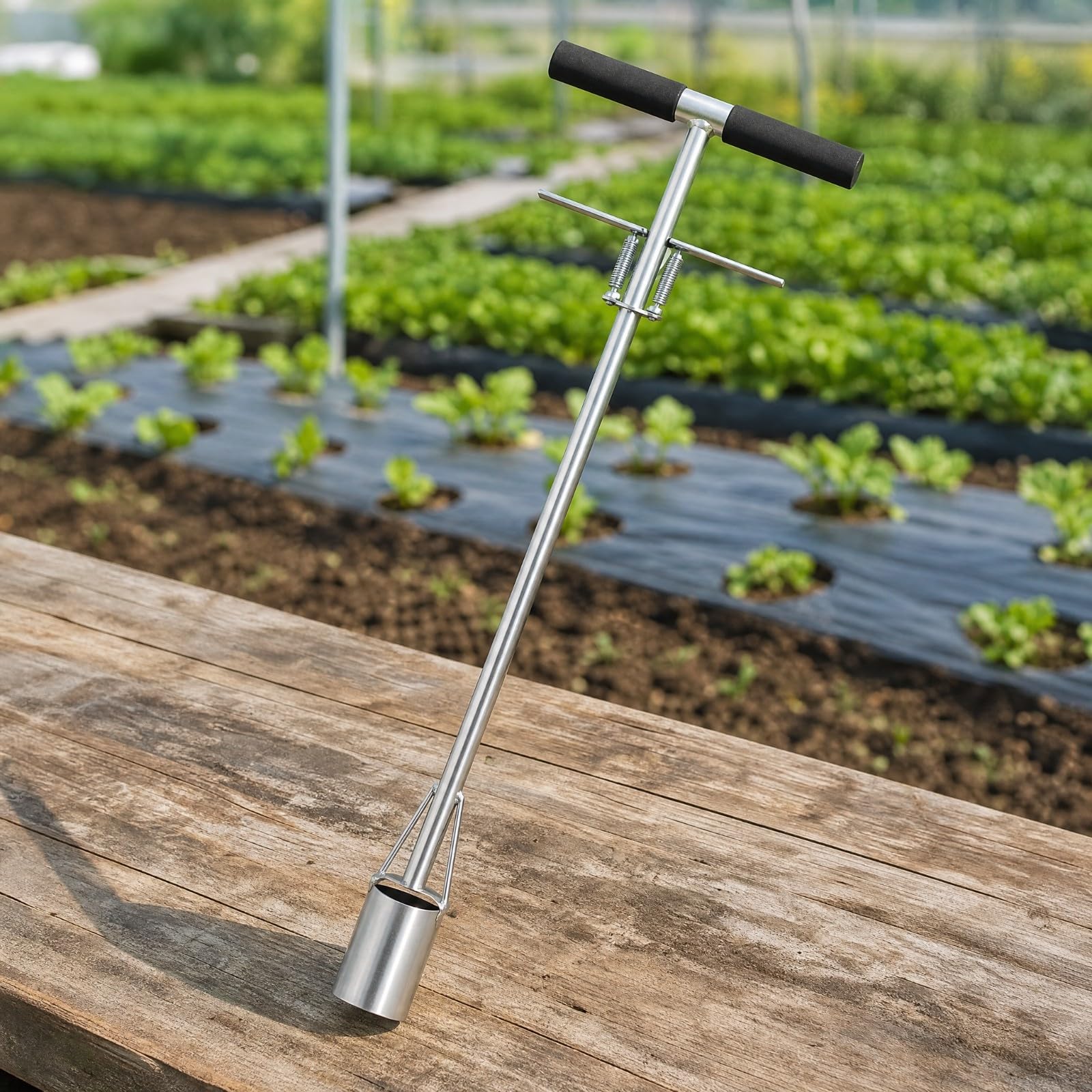 Trapiantatore di Piantine in Inox Antiruggine Trapiantatore con Meccanismo a Molla Pratico Attrezzo da Giardinaggio per Giardinieri, 6cm
