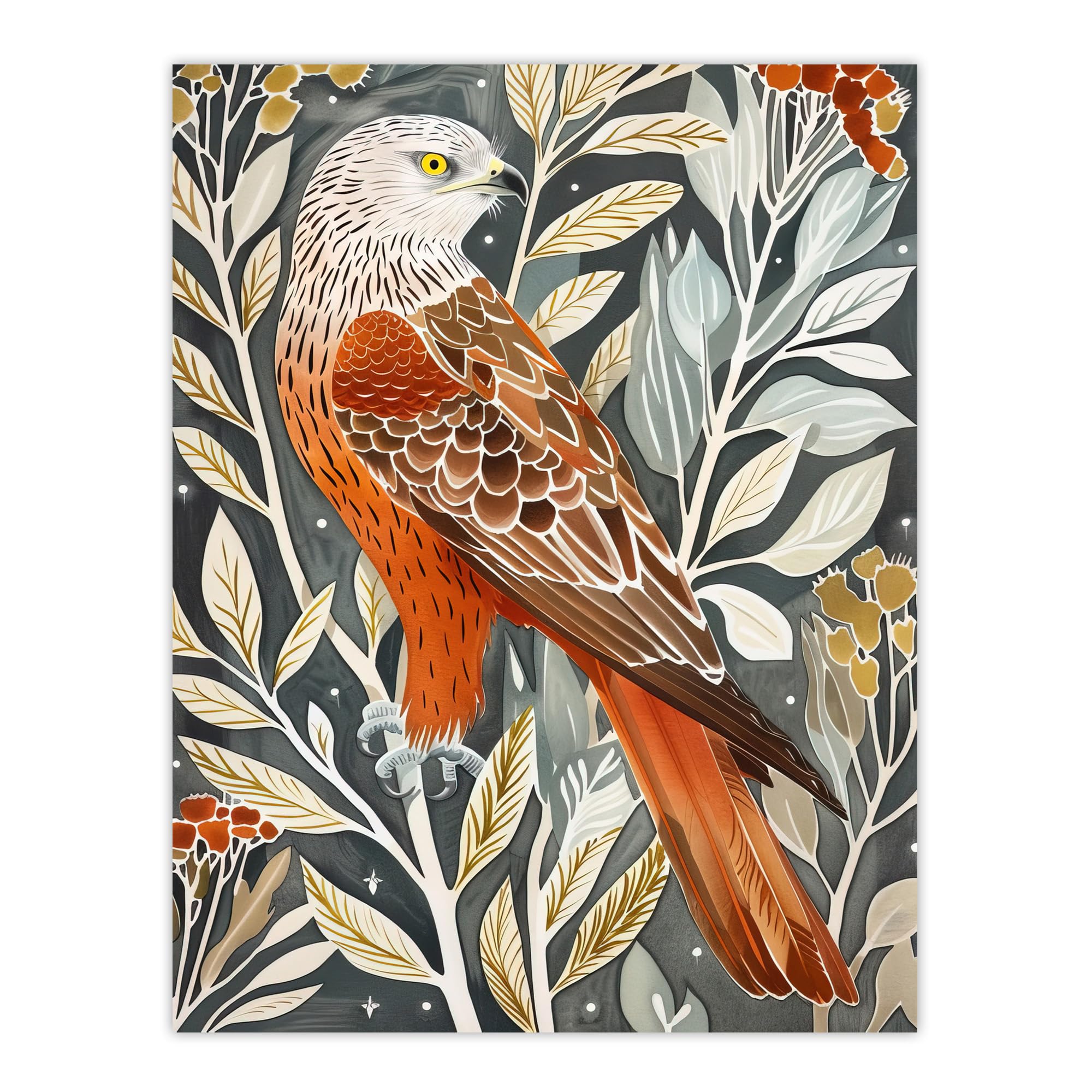 Artery8 Red Kite on Tree Branch Watercolour Portrait Living Room Large Wall Art Poster Print Thick Paper 18X24 Inch
