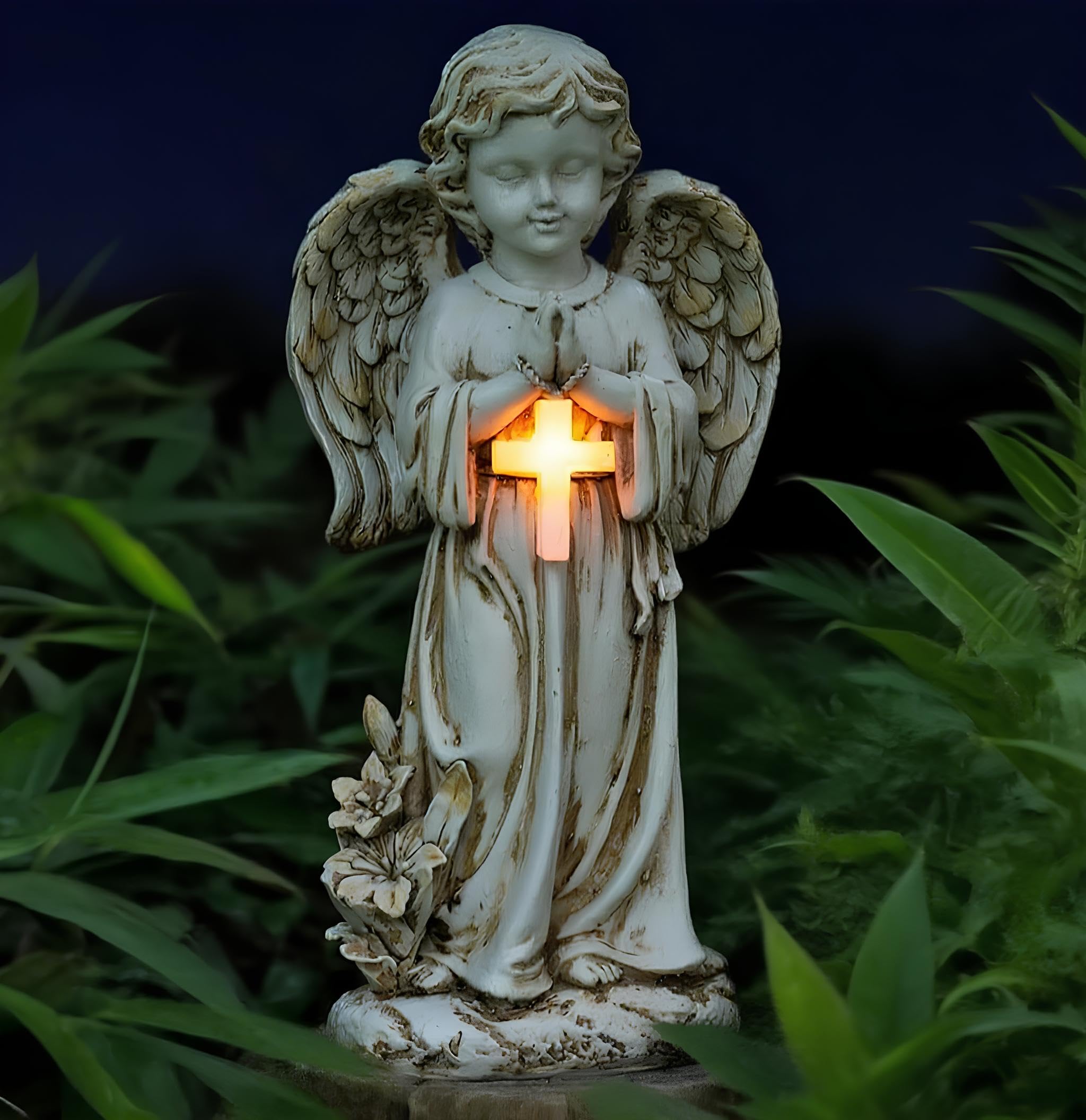 Solarna dekoracja ogrodowa anioł figurki ogrodowe, solarna statuetka ogrodowa anioła, figurka anioła stróża LED, wodoodporne rzeźby aniołów Fairy statuetki ogrodowe światło rzeźby anioła na jesienną
