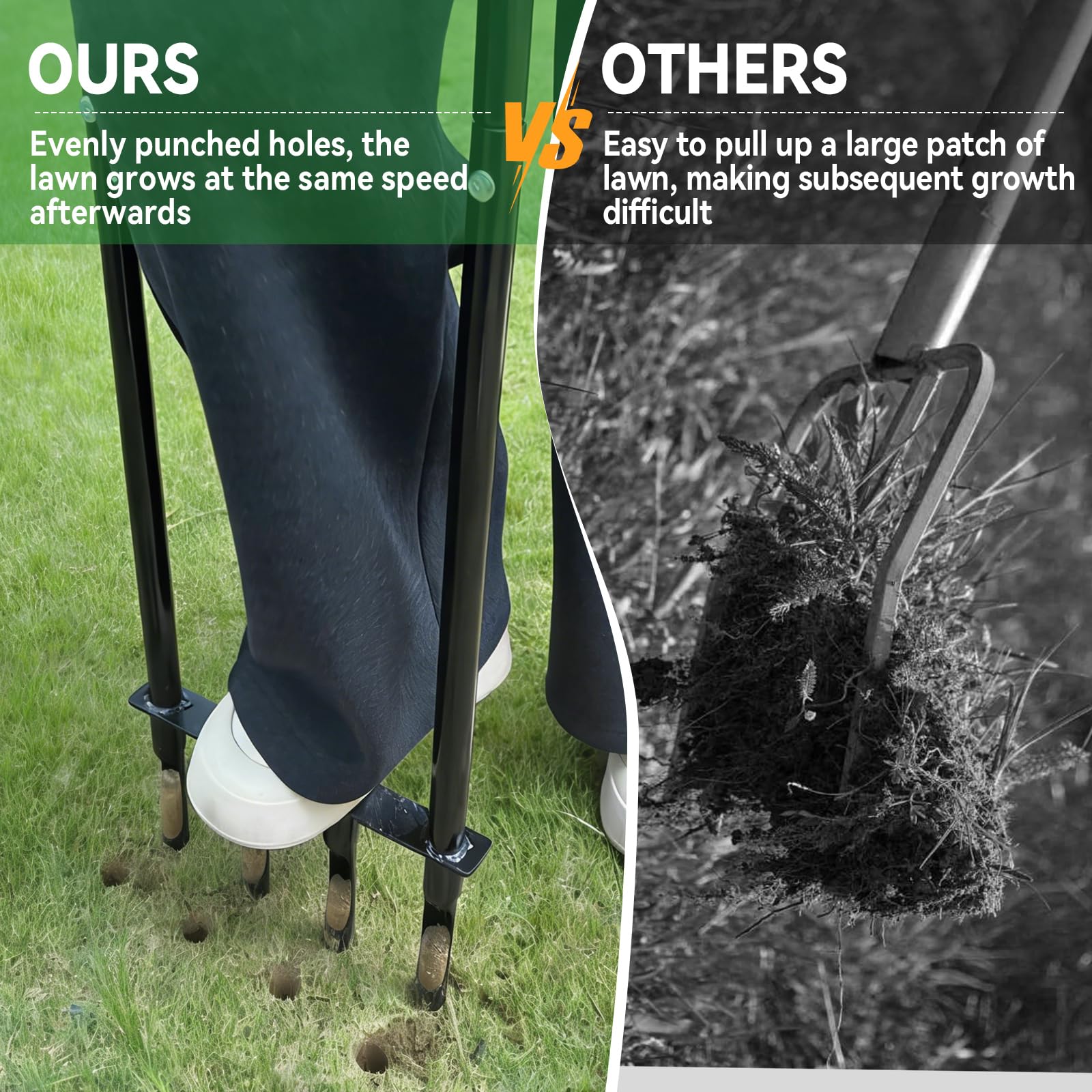 CDIYTOOL Aireador de césped, aireador de césped de jardinería para cuidado del césped y suelo compactado, 4 puntas, resistente, mango largo, tapón manual de suelo de jardín con herramienta de limpieza