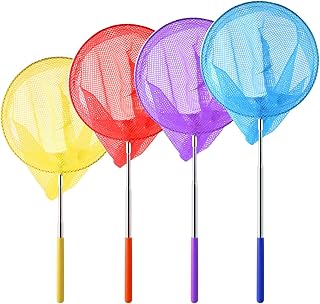 Coopay 4 Pack Telescopic Butterfly Nets Catching Insects Bugs Fishing Nets Great Outdoor Tools for Kids Playing - Extendable from 14.6" to 33.4", Yellow, Blue, Purple, Red