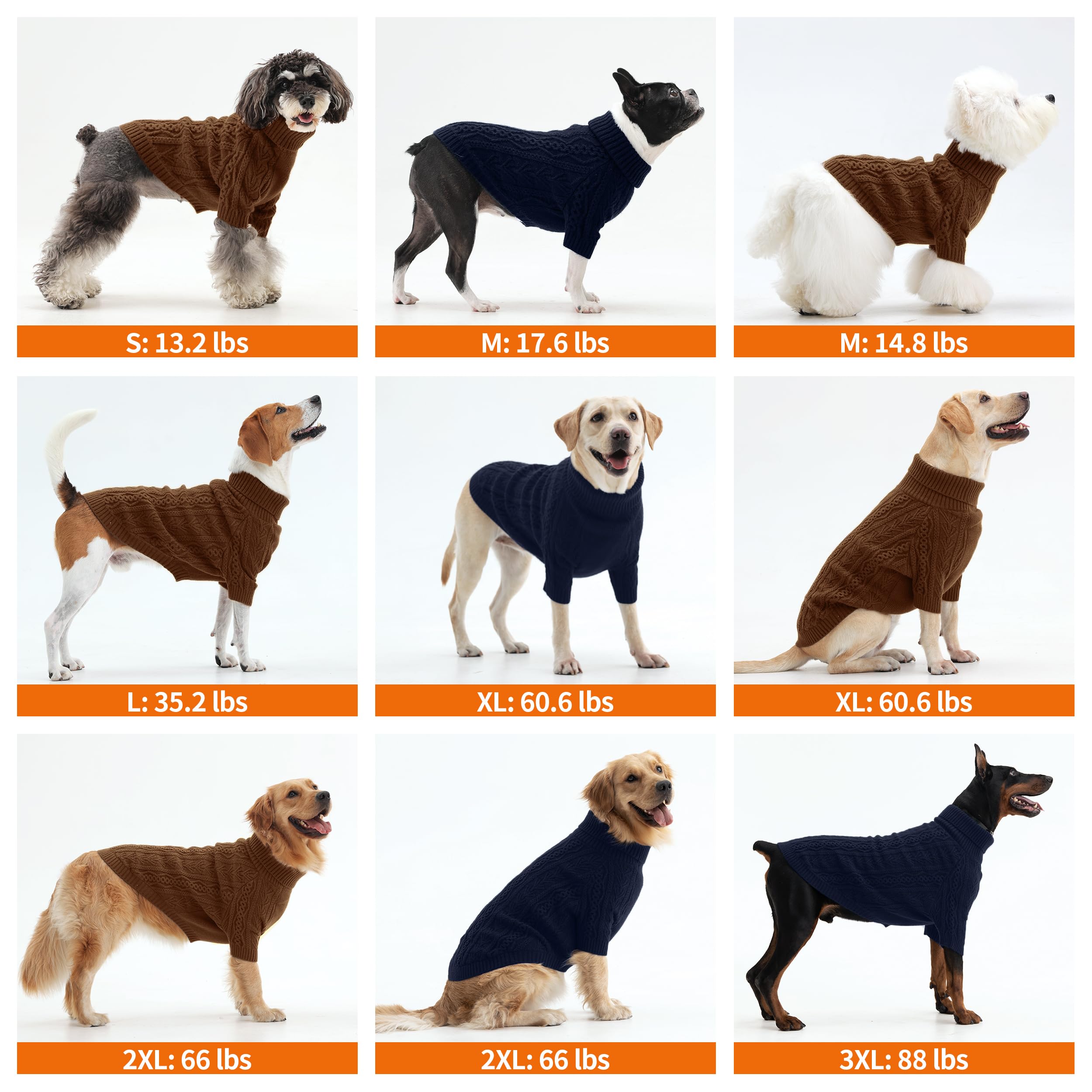 Lelepet Hundepullover für große Hunde, Rollkragen-Strickwaren