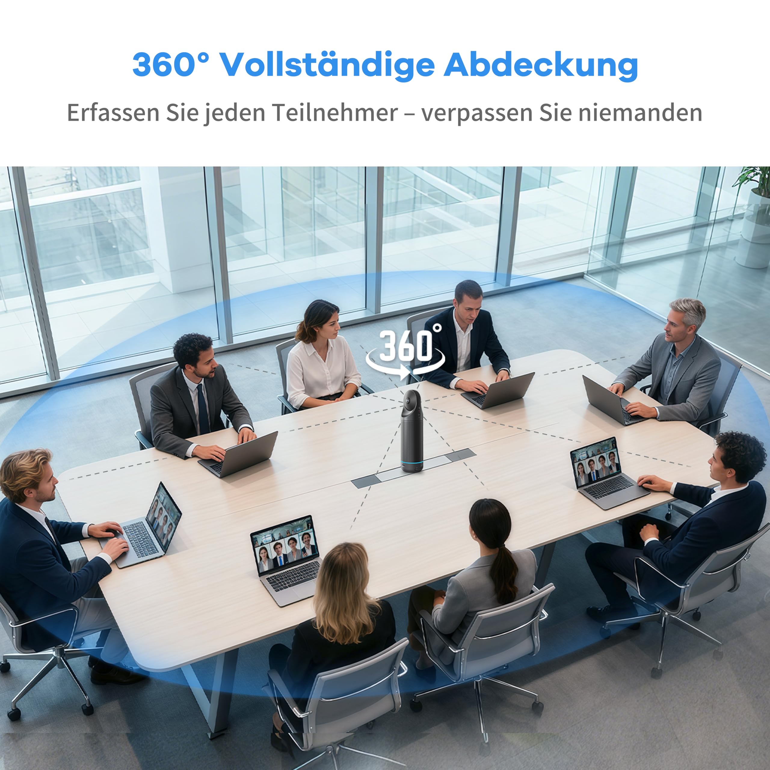 KanDao Meeting Pro 360 Grad Videokonferenzkamera All-in-One, 1080P HD Webcam mit Mikrofon und Lautsprecher, KI Sprecher-Fokus & Lokale Aufnahme, 5,5m Reichweite, Plug & Play für Zoom,MS Teams,Skype