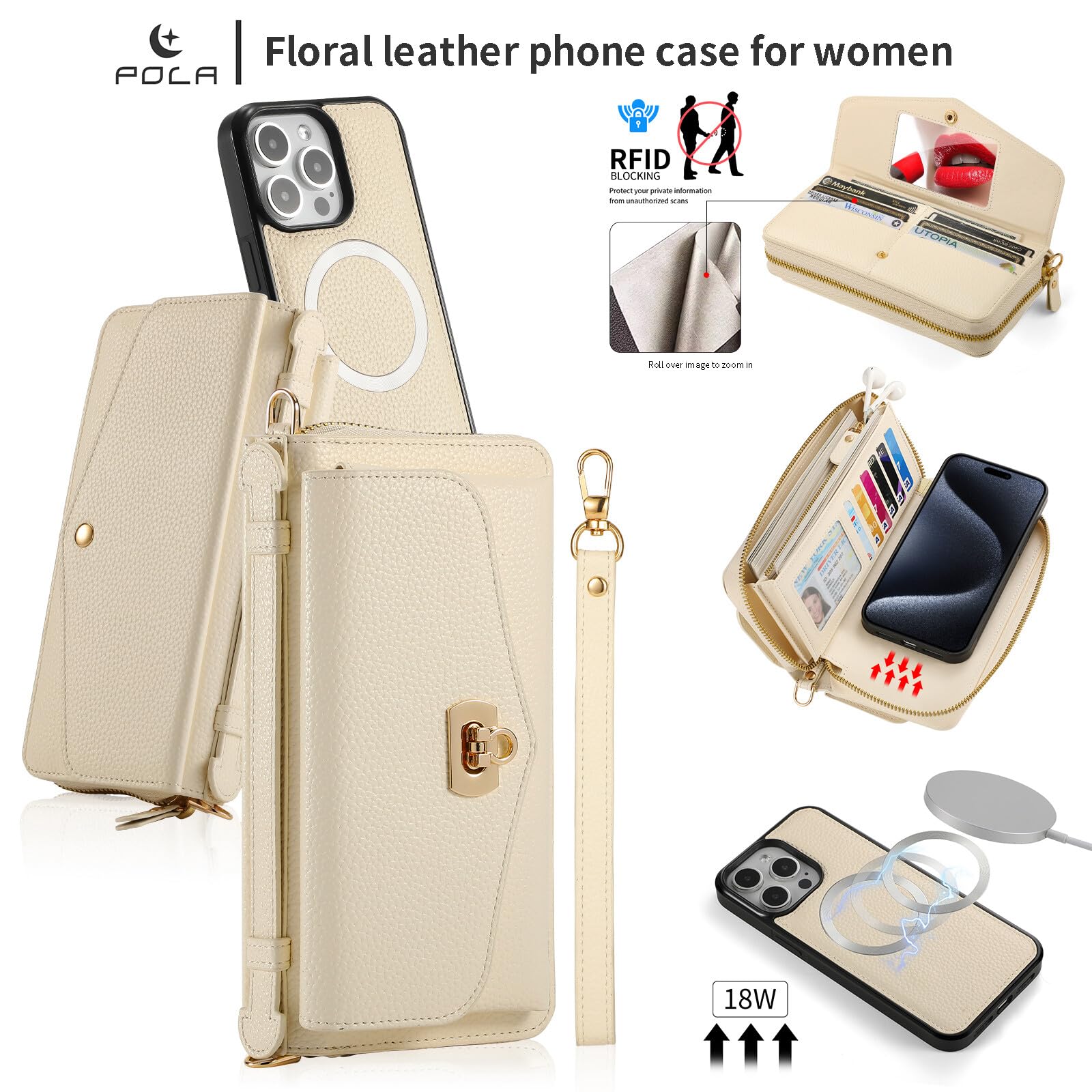 Generic Étui compatible avec iPhone 12/iPhone 12 Pro (6,1 pouces (couleur : beige) cuir multi portefeuille à rabat magnétique coque arrière sangle