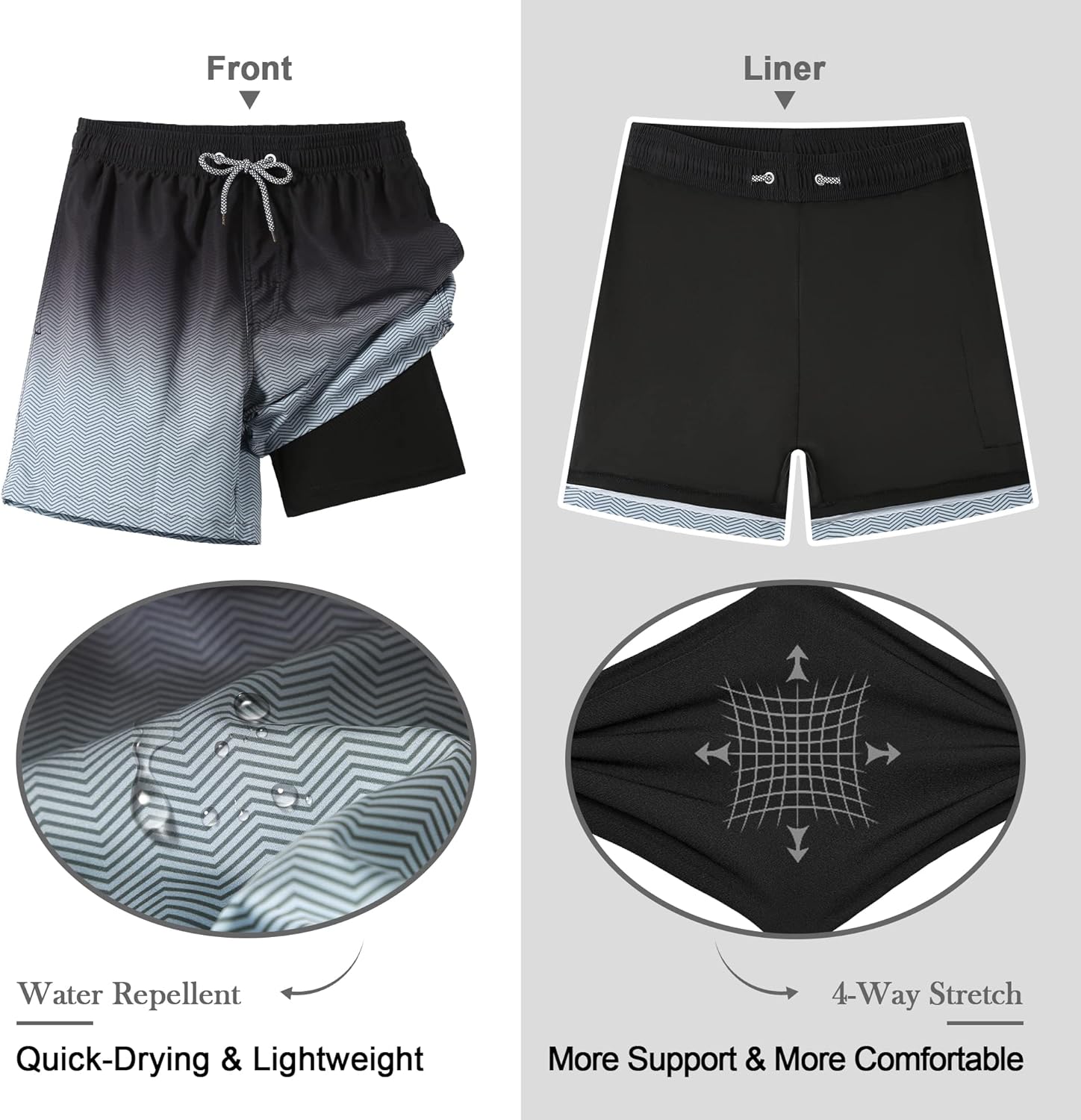 APTRO Men's Swim Trunks 2 in 1 Sportshorts Compression Liner Swimming Shorts Board Surfing Gym Running Short 7 inch Sommer Beach Shorts 03 Gradient Black Mk173 S