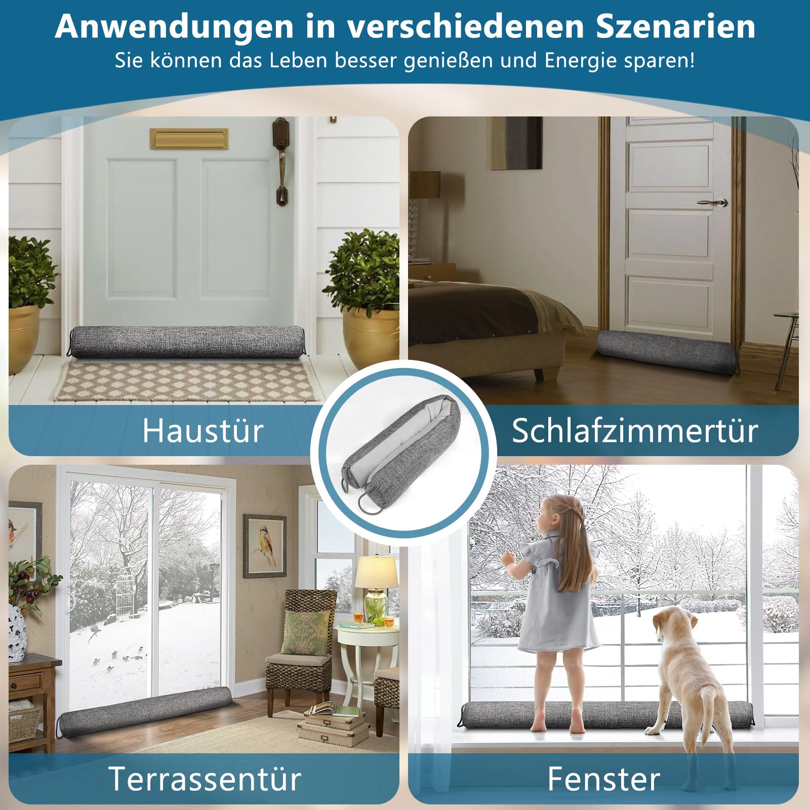 HooTown Burlete para puertas, 92 cm, pesado, burlete para puerta y ventana, color gris