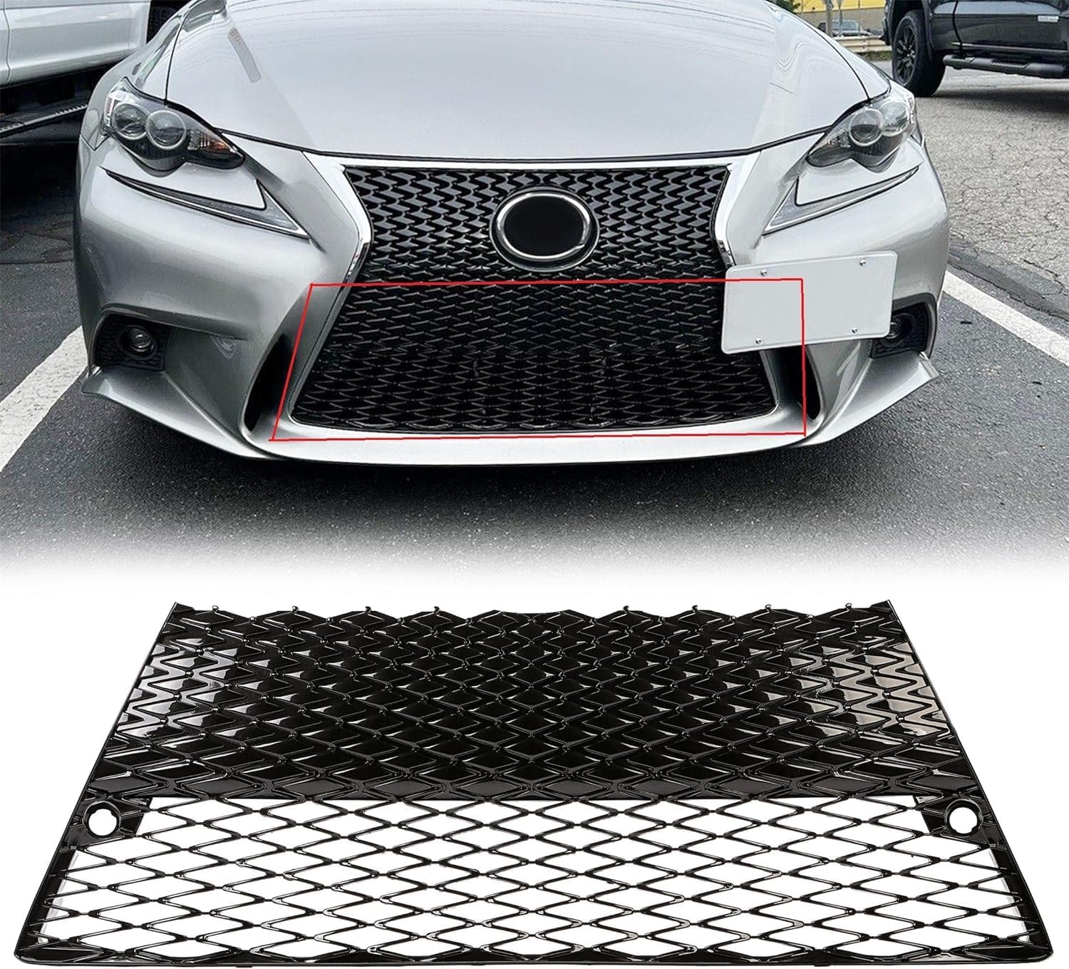 HECASA Lower and Upper Grill Compatible with 2014-2016 Lexus IS200t IS250 IS350 LX1200152, LX1036115/ 5211253070, 5311253061 F-Sport Grille Sit (2 Packages)