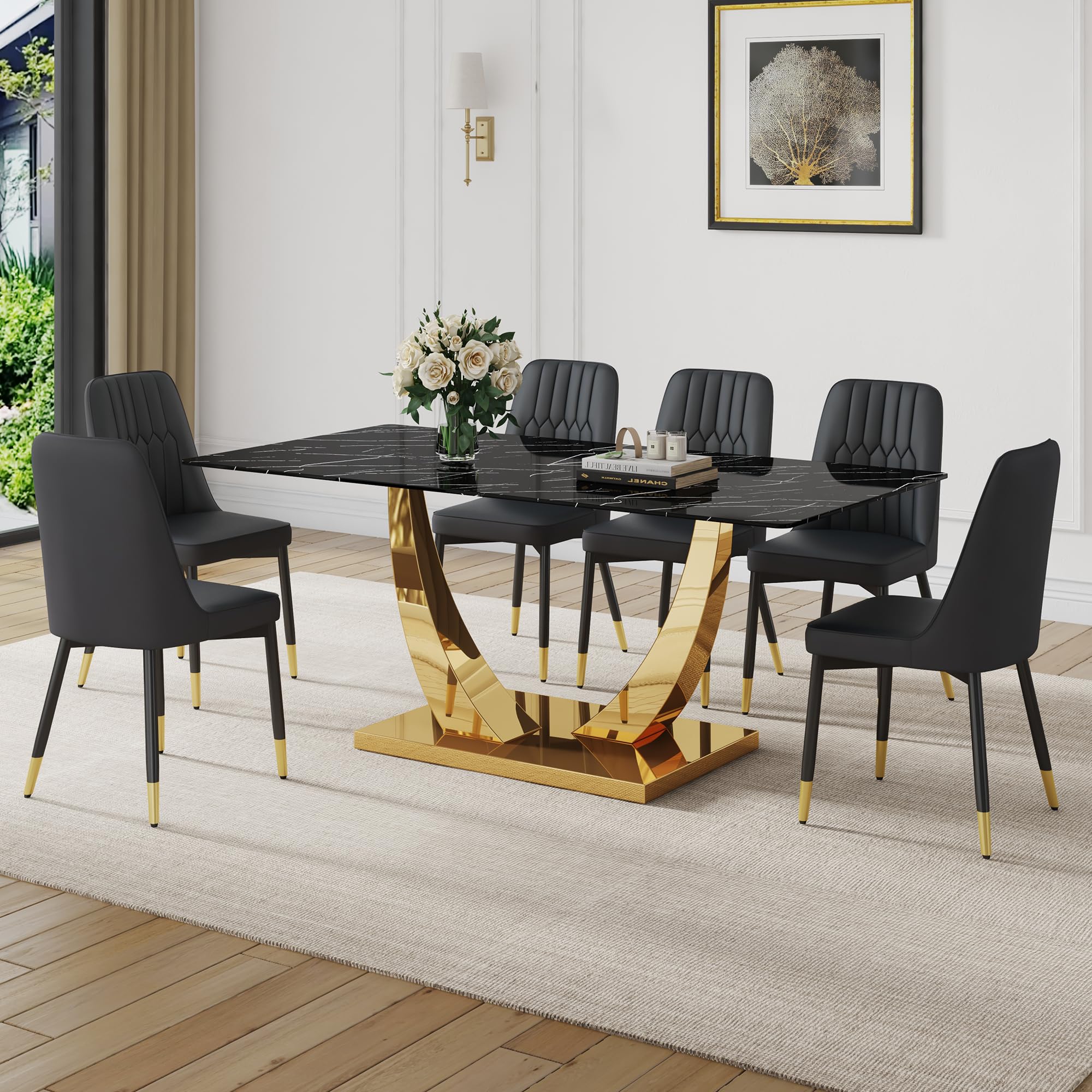 Amazon.com - NYEESS Black Dining Table Set for 6, Rectangular