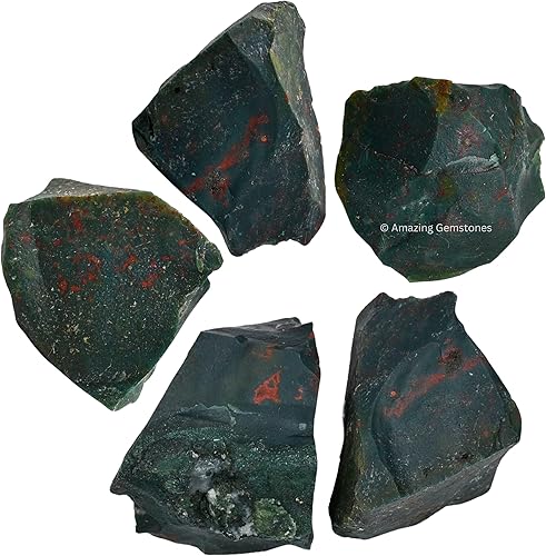 Bloodstone - Cristales crudos y piedras curativas, rocas naturales para rodar y hacer tú mismo, piedras y cristales crudos (5 piezas)