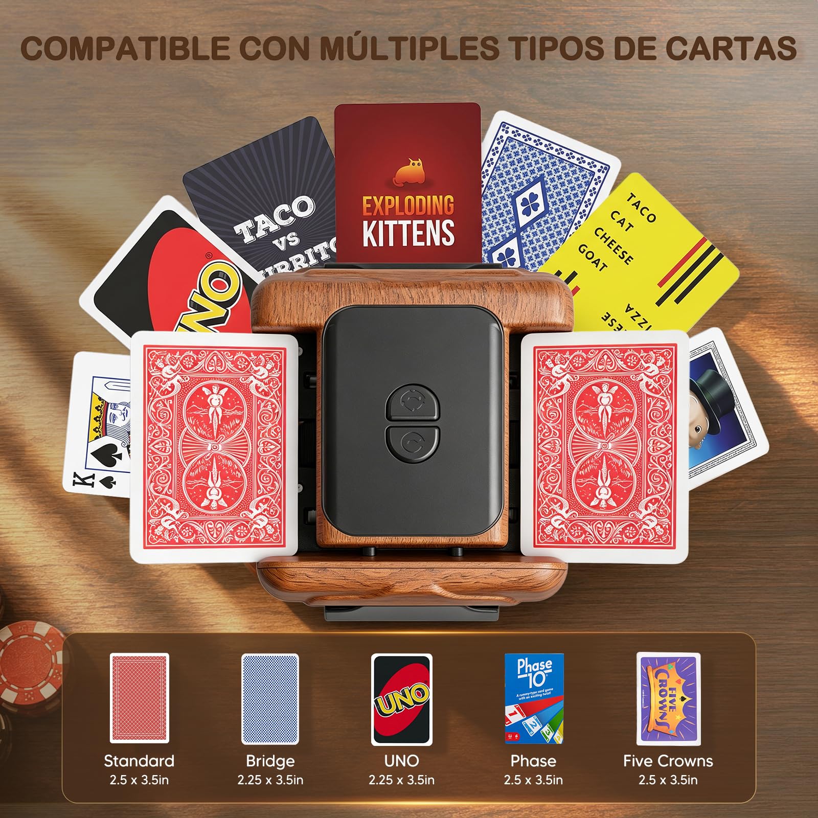 Mélangeur de Cartes Automatique Électrique pour 1-2 Jeux, 2600mAh USB Rechargeable mélangeur de Carte pour UNO Poker Skyjo Blackjack Texas Hold'em, Portable Mélange Silencieux et Rapide, Auto/Manuel