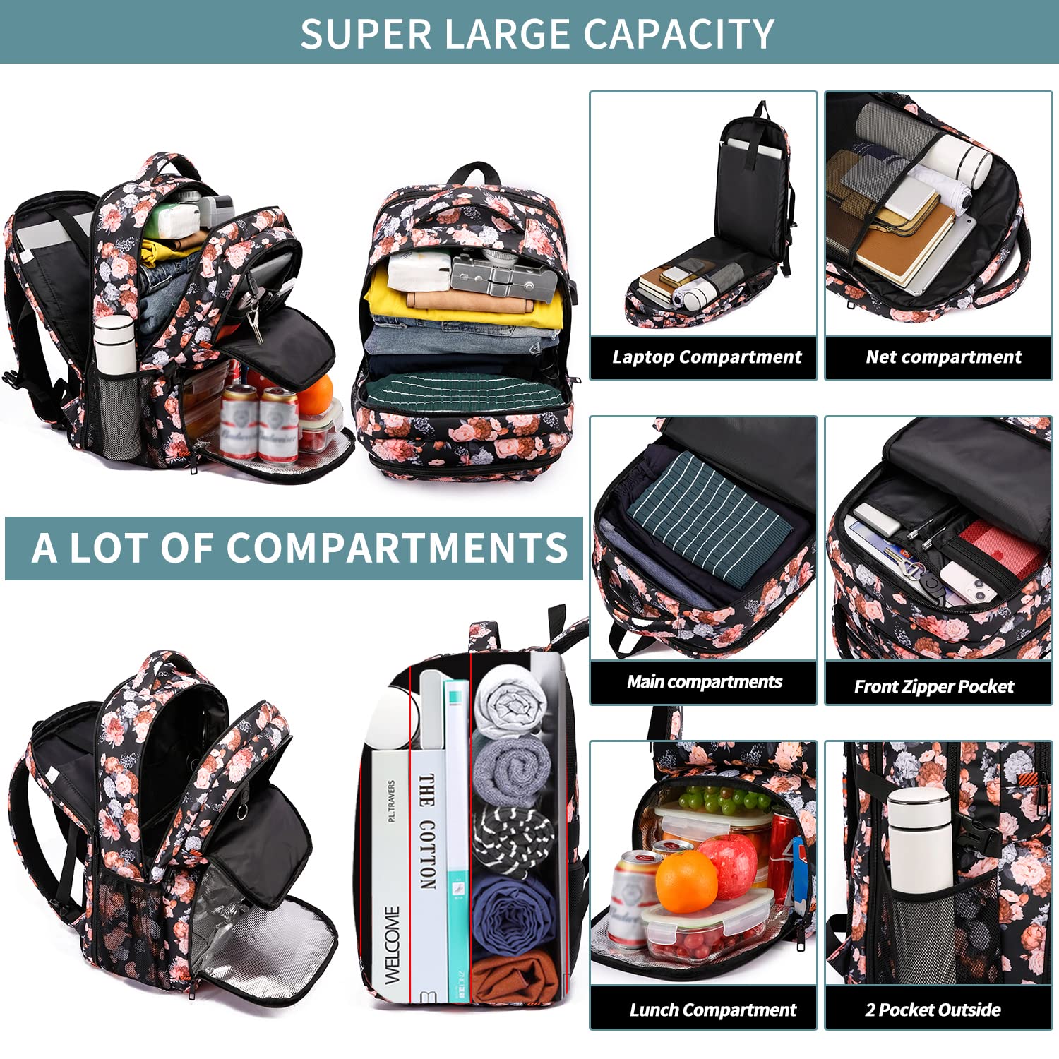 HILUSEN Zaino Uomo Grande 50L, Porta PC 17.3 Pollici