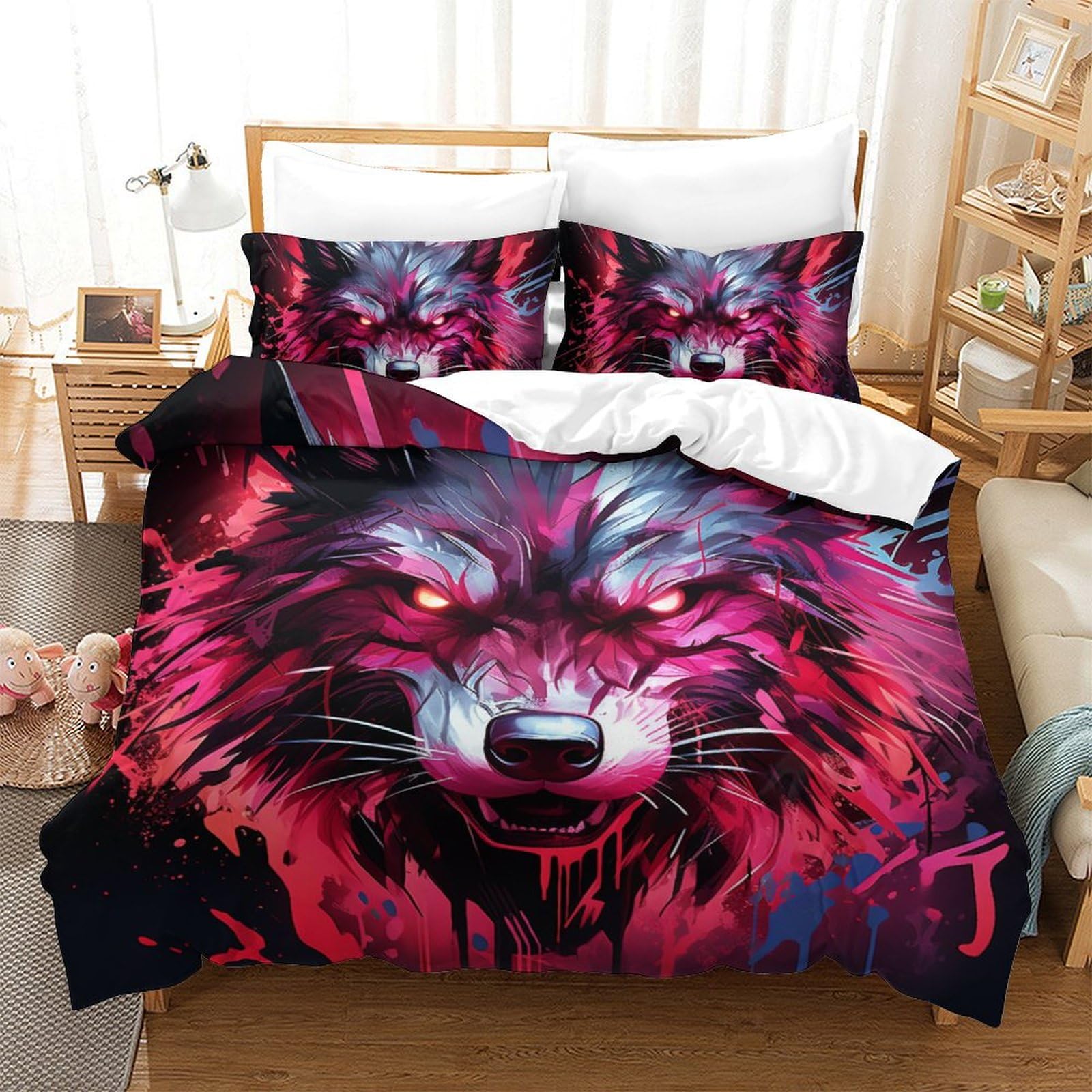Parure de lit loup fermeture éclair finie la couette qui glisse dans le lit en microfibre douce