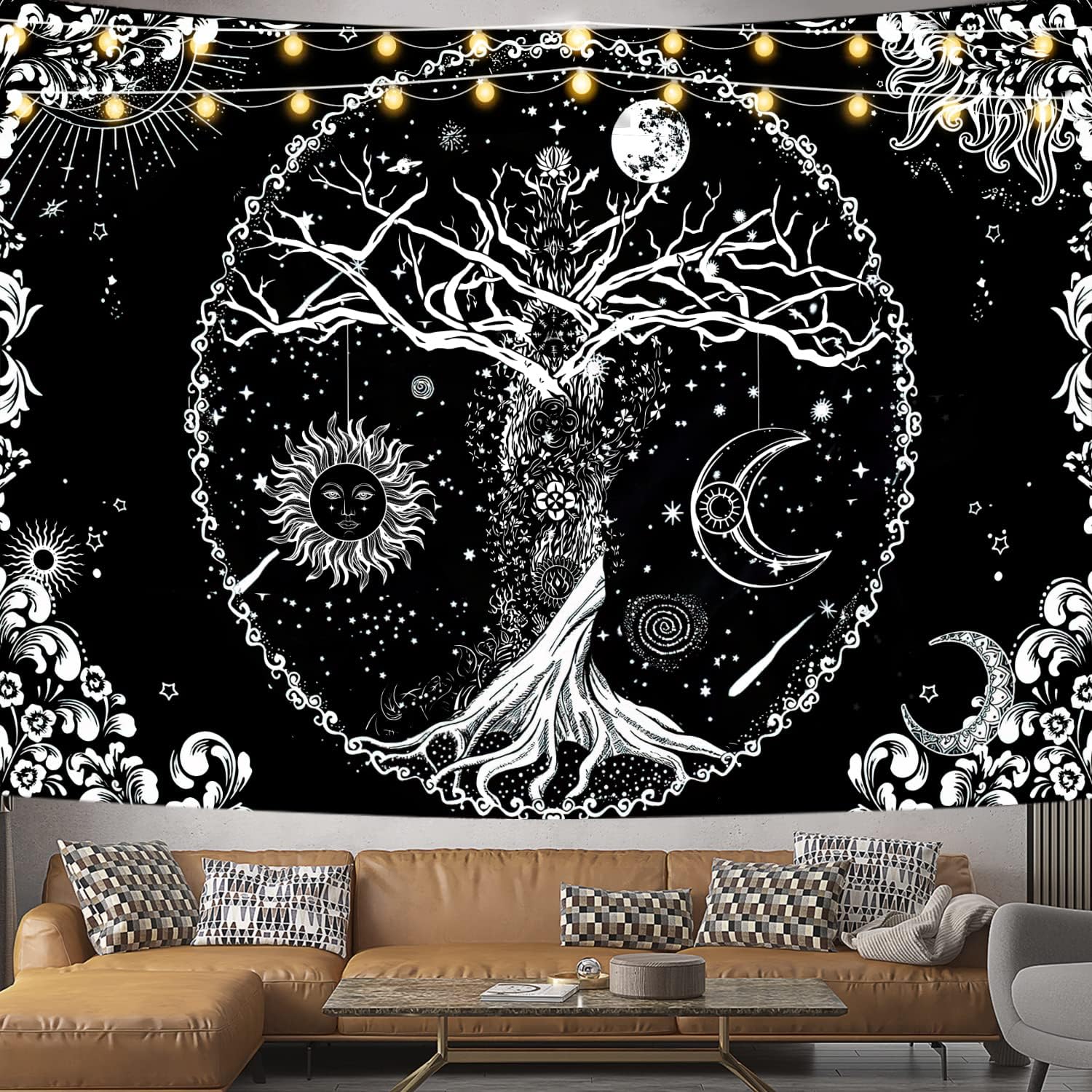 DUKUANGGT Tree of Life Tapestry, Black and White Tapestry
