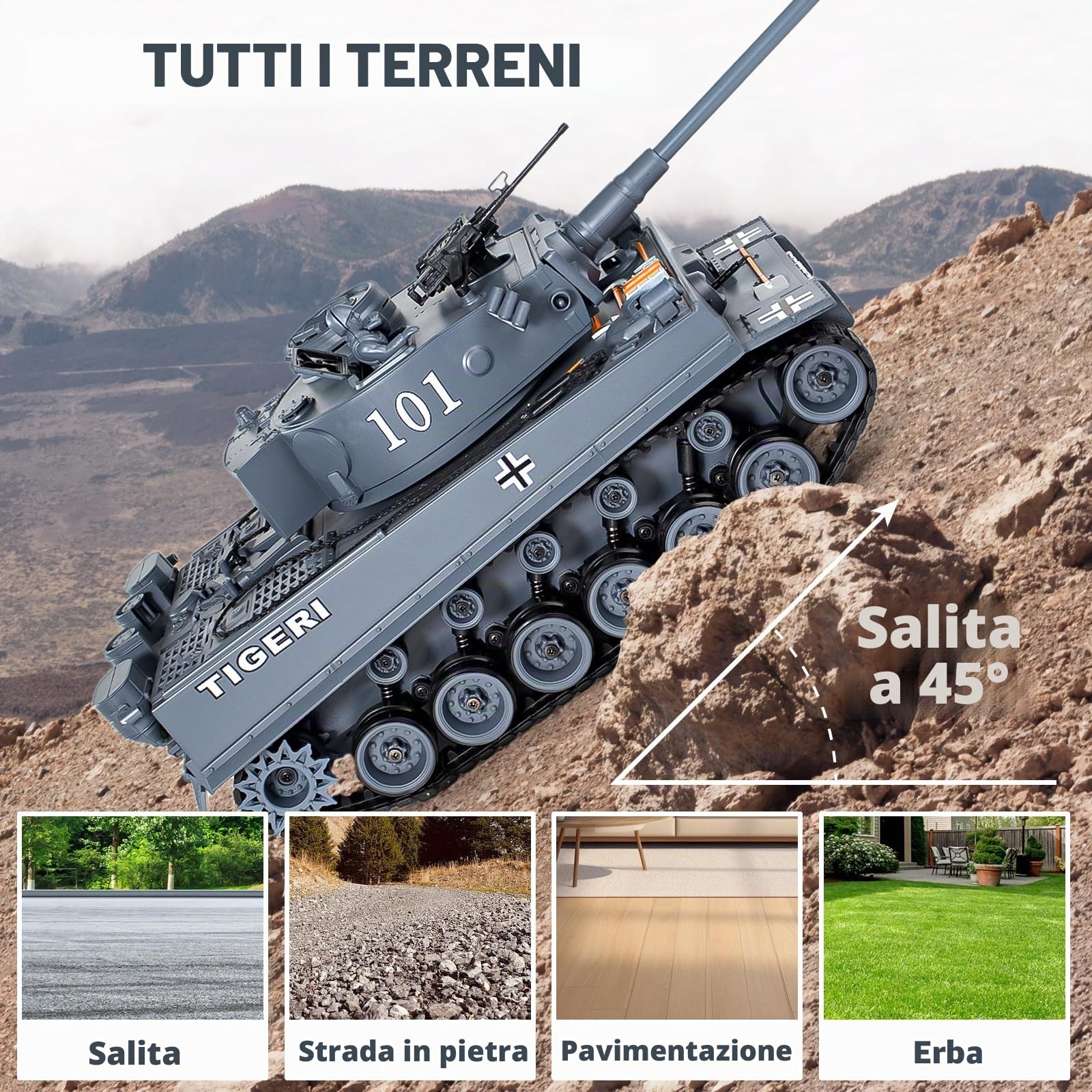 Supdex Carro Armato Telecomandato 1/18 Tanque Tiger I, 2.4GHz Serbatoio Telecomandato, Modello di Carro Armato, Con Suoni Realistici e Luci, Veicolo Militare RC per Adulti e Bambini che Spara BBS