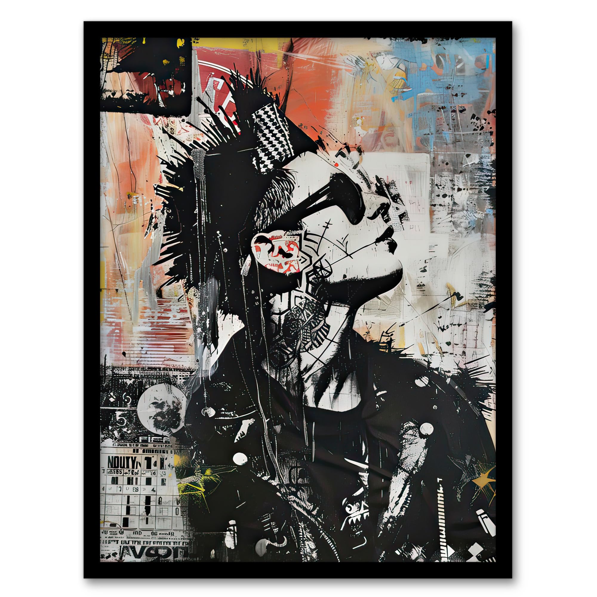Artery8 Punk Portrait Street Art Mohawk Bold Anarchy Living Room Artwork Framed Wall Art Print 18X24 Inch