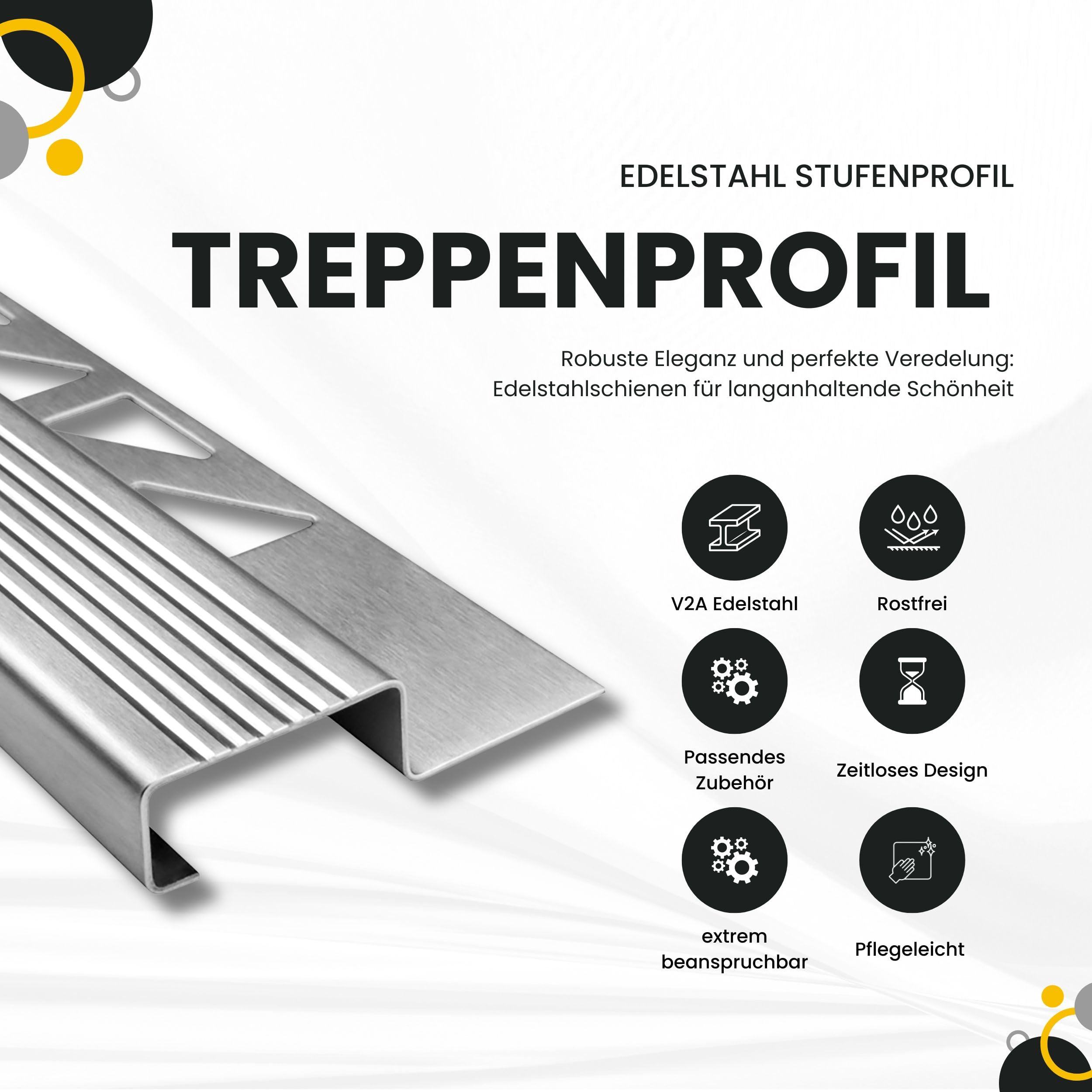Edelstahl Stufenprofil Fliesenleiste Treppen Schiene 2,5m H12mm Profil gebürstet