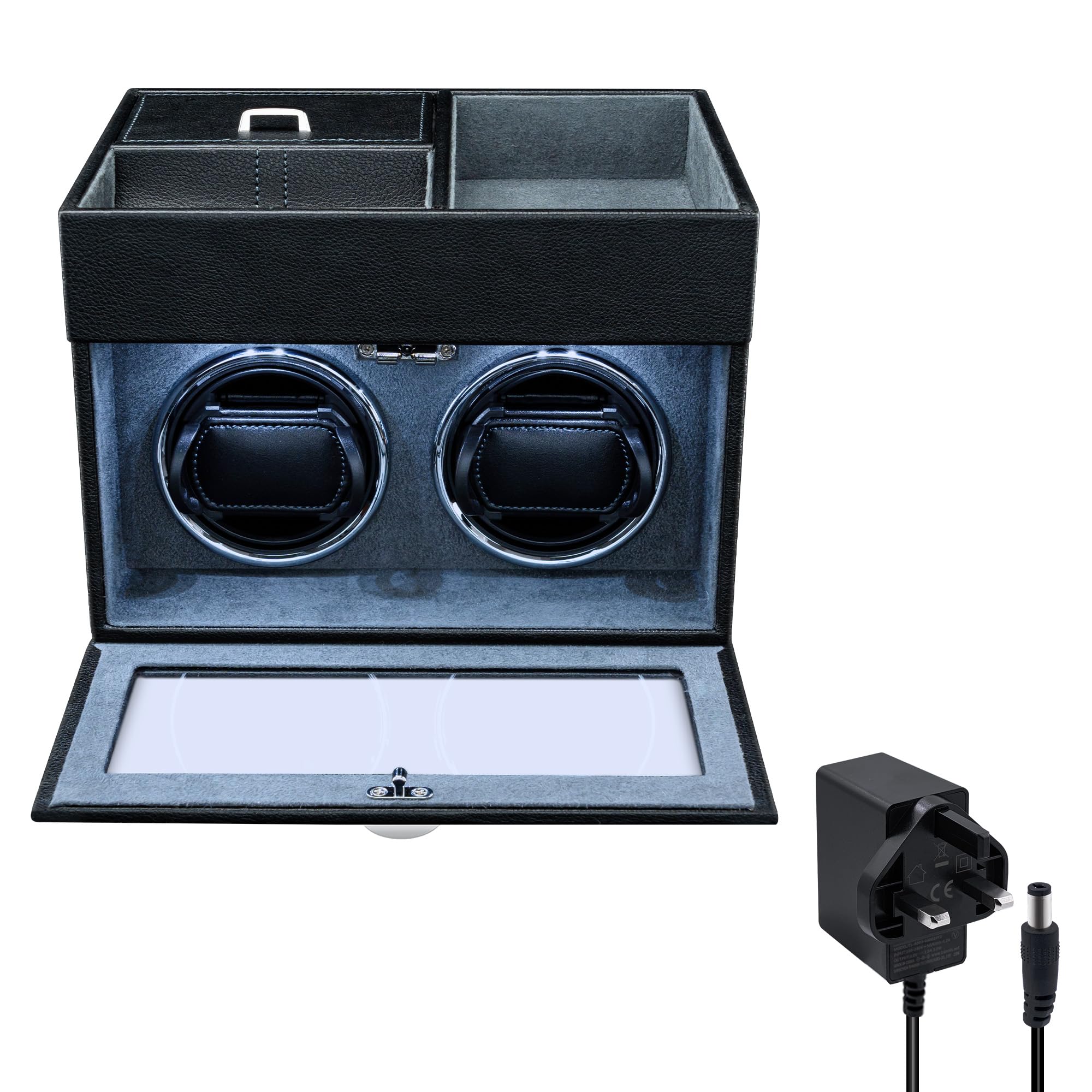 Mcbazel Gray Automatic Double Watch Winder With Storage Box, Watch Winders For 2 Watches,Automatic Watch Winder Box With Quiet Motor(Gray)