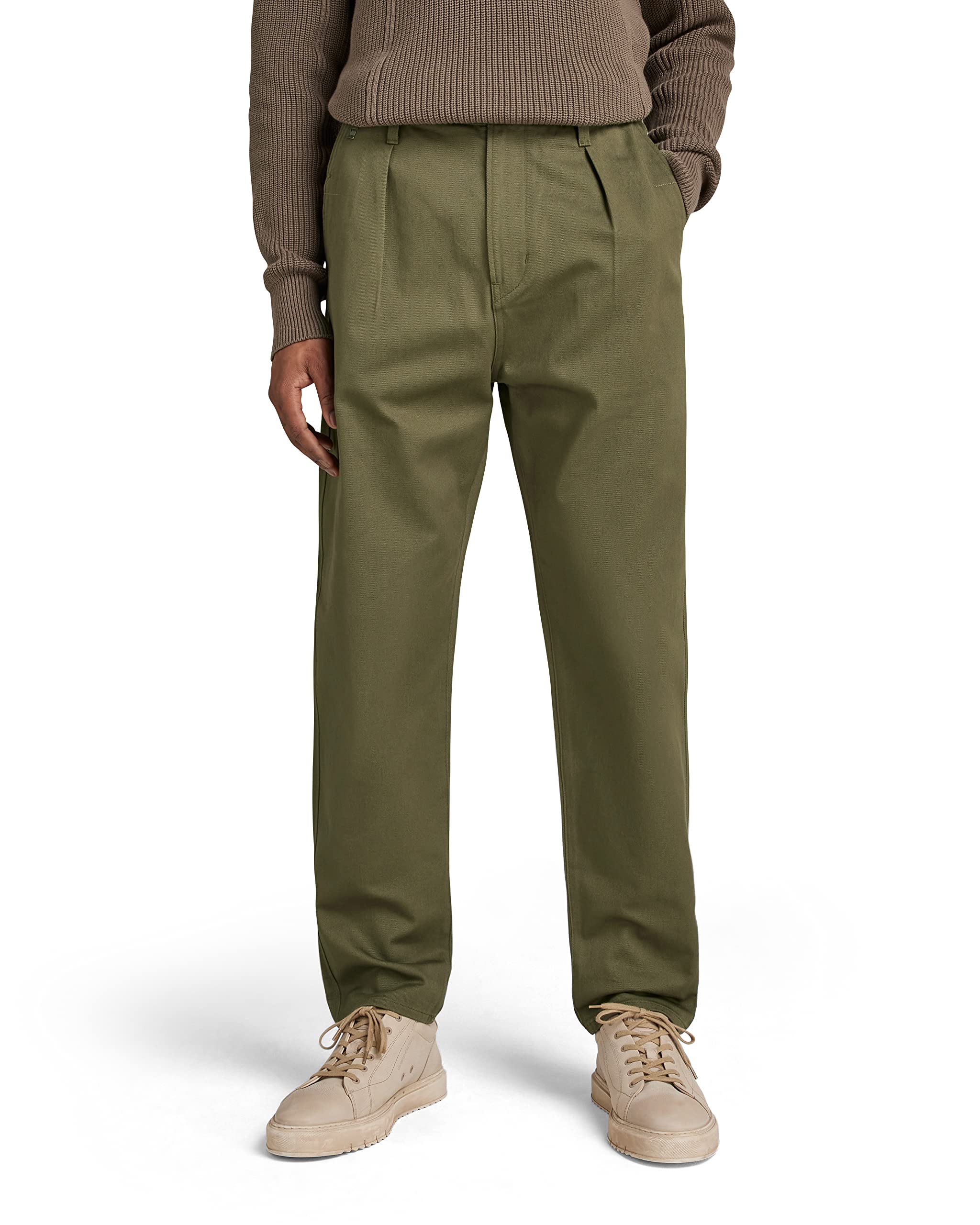 G-Star Men's Green (Shadow Olive D20147-C900-B230) Unisex Pleated Chino Relaxed Pants, 28W / 32L