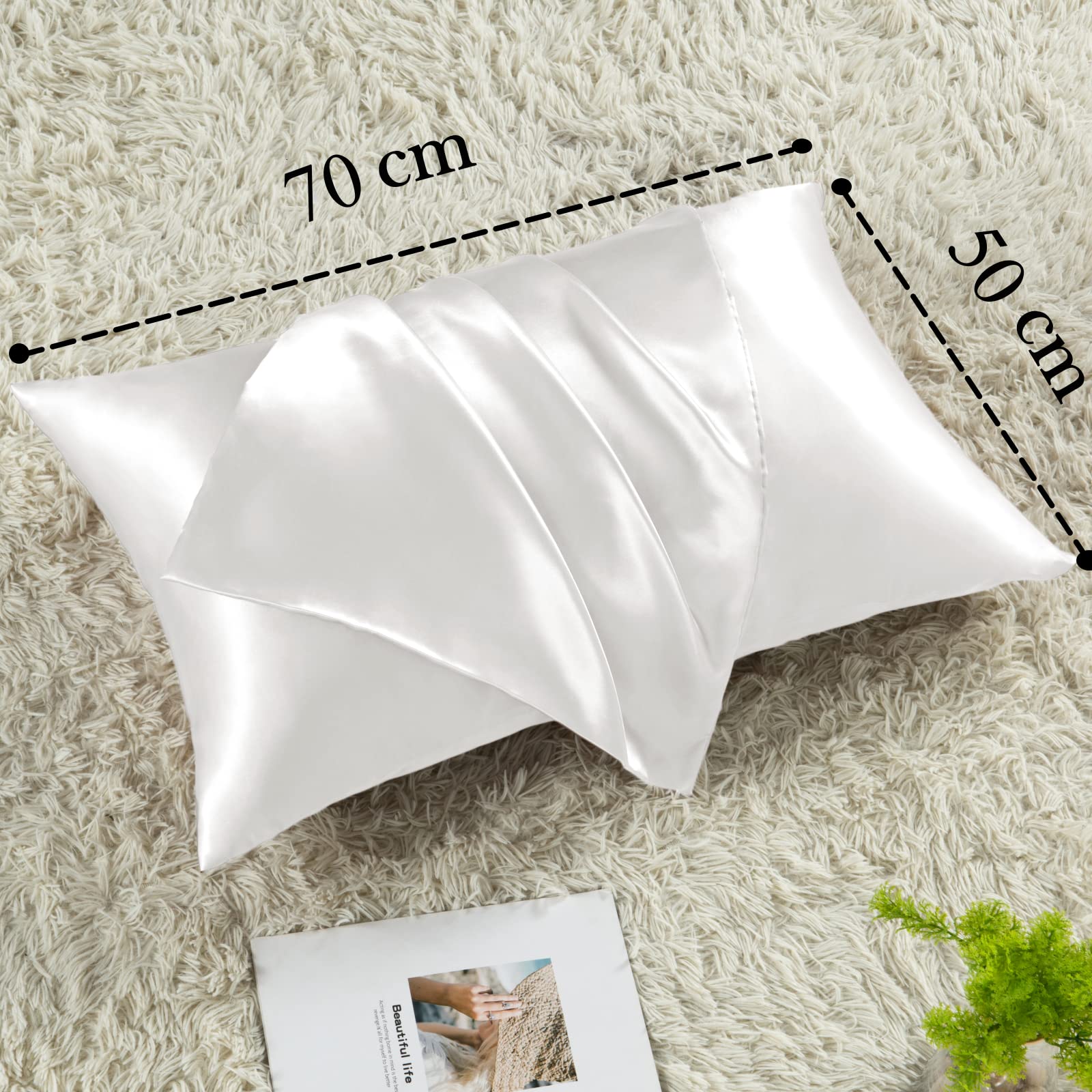 Vielit 2 Pack Satin Pillowcase for Hair and Skin,Soft as Silk Pillowcases for Hair and Skin,Easier Care than Silk Pillow Case White Pillowcases for 50x70cm Pillow Envelope & 2 Scrunchies - Image 4