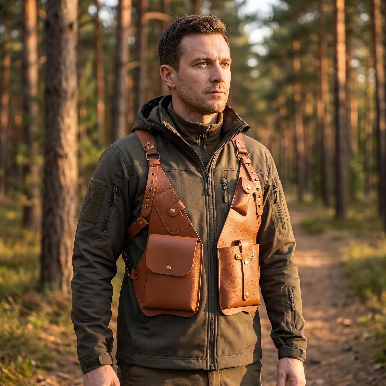 Men's Outdoor Shoulder Bag with Adjustable Pu Leather Strap, Anti-theft Multi-pocket Underarm Wallet, Profile Ergonomic Design for Commuting and Cycling
