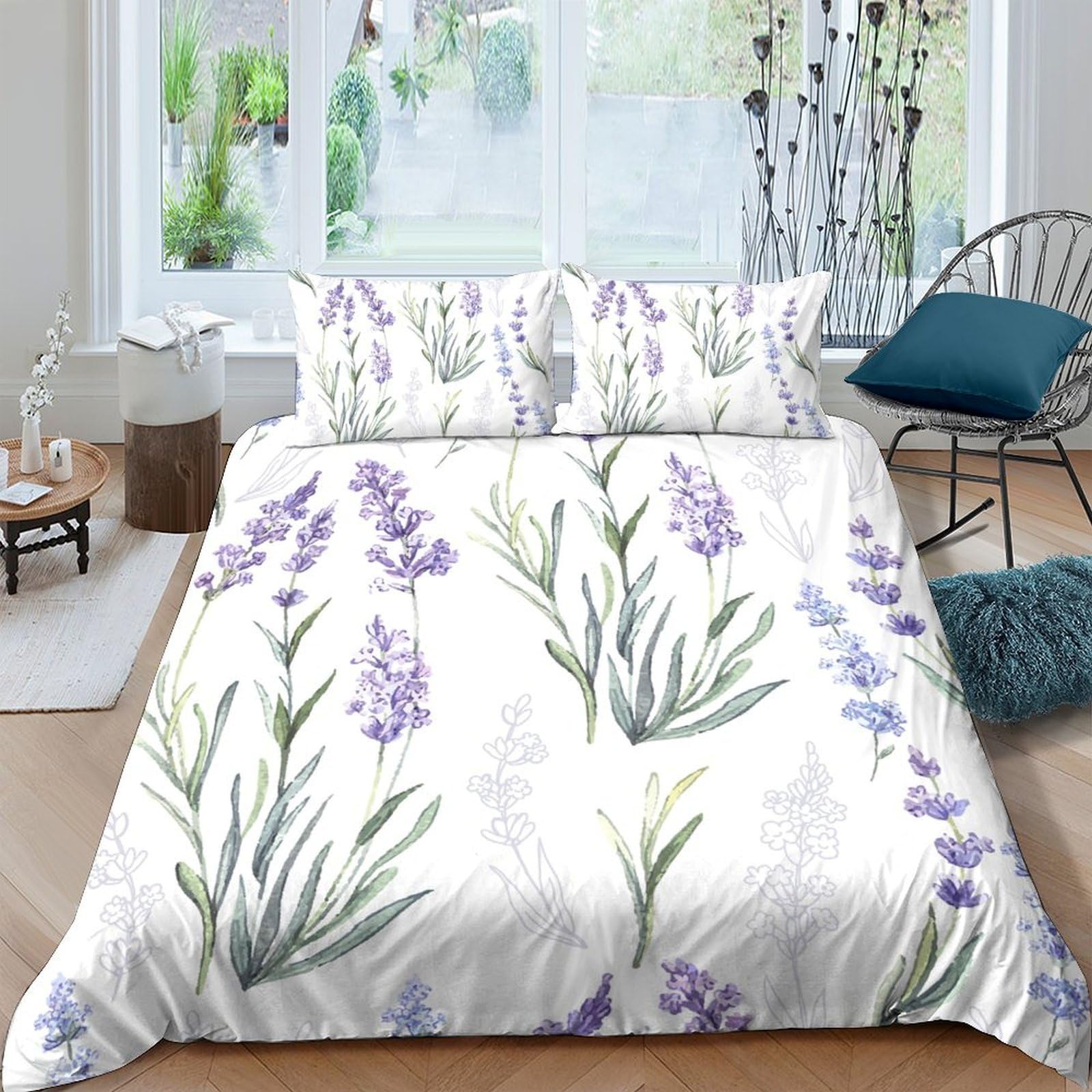Ctjqhvkz Style-5 3D Printed Lavender Floral Fitted Sheet Microfiber Soft Breathable Botanical Bed Cover For Bedroom Guest Room Decor Single（135X200cm）