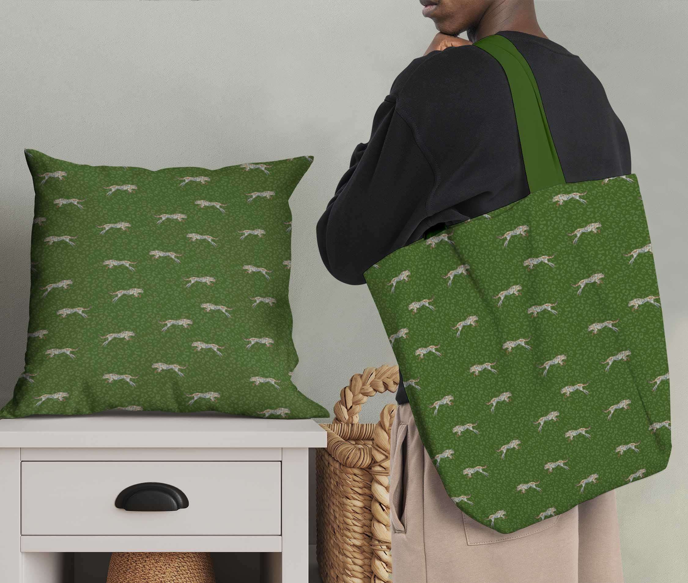 Soimoi Bleu Canard De Coton En Tissu Léopard Et Le Tigre Peau D