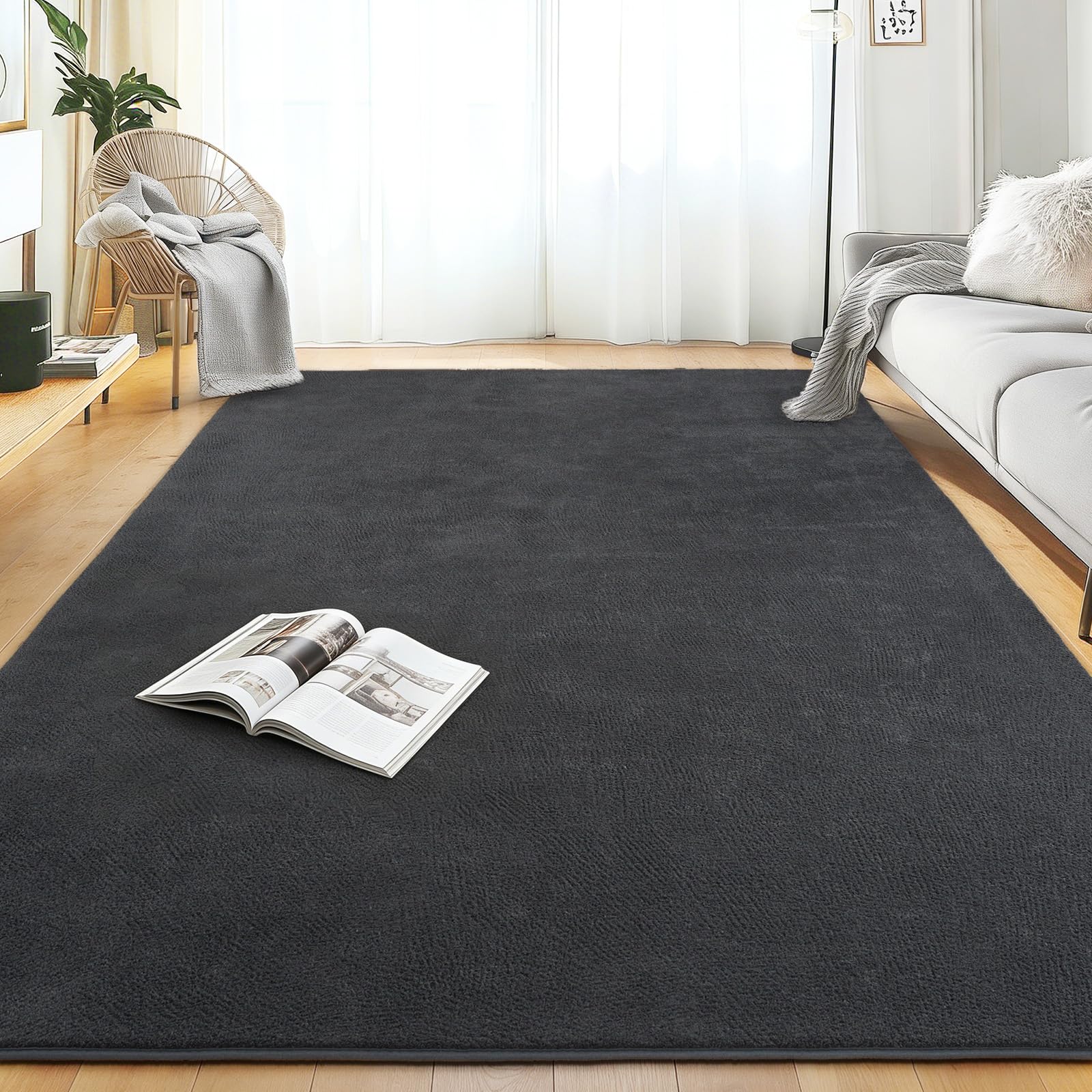 Rezutan Teppich Wohnzimmer Groß 160x230cm-Grau, Waschbarer Kurzflor Teppich | Flauschig Weich & Rutschfest, Einfarbiges, Modernes Design für Wohnzimmer, Kinderzimmer, Flur und Büro