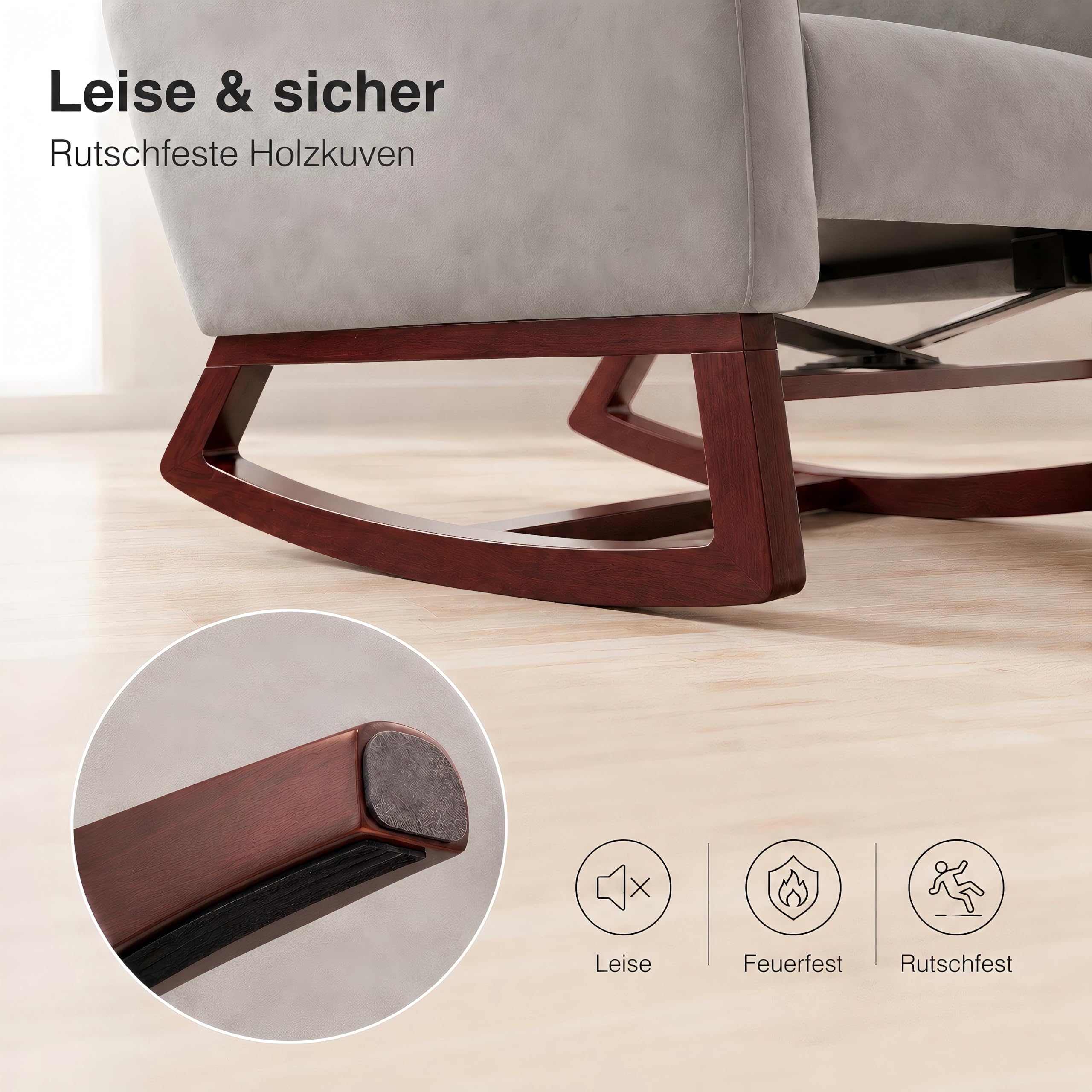 MOTUZP Schaukelstuhl mit Fußstütze, Stillstuhl, Schaukelstuhl, Relaxsessel, Armlehnen, bequem, mattierter Stoff, für Wohnzimmer, Schlafzimmer (Grau + Beinstütze)